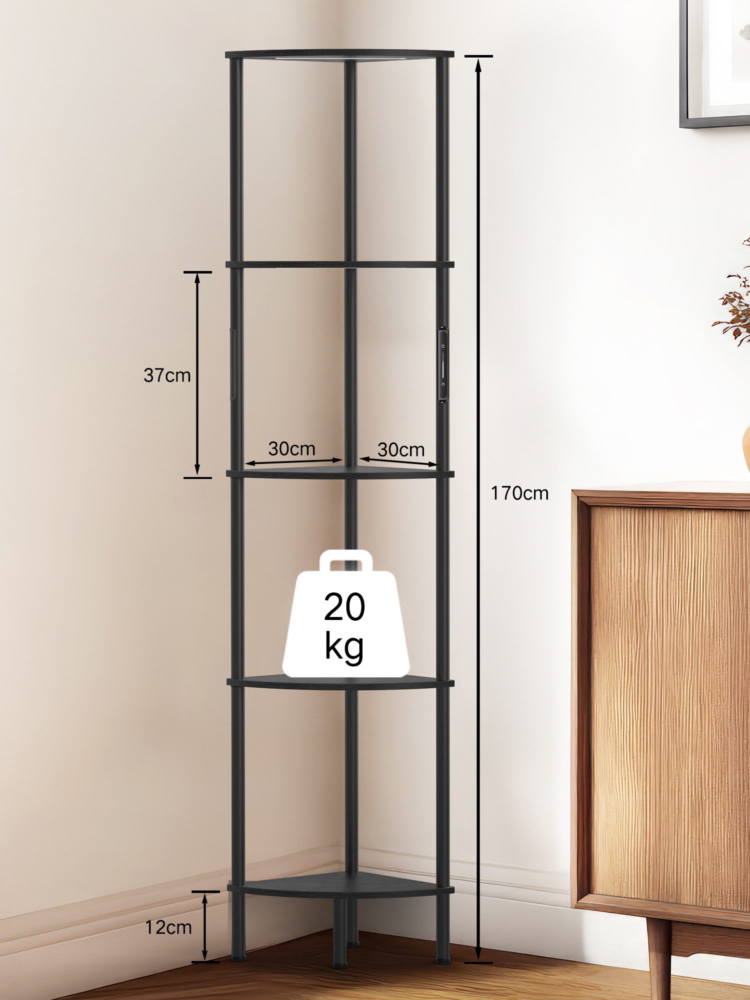 OUTON Stehlampe LED-Bücherregal im Vintage-Stil, 5 Ebenen, dimmbar, 3000K–6500K, gelb/schwarz – Bild 4 von 5