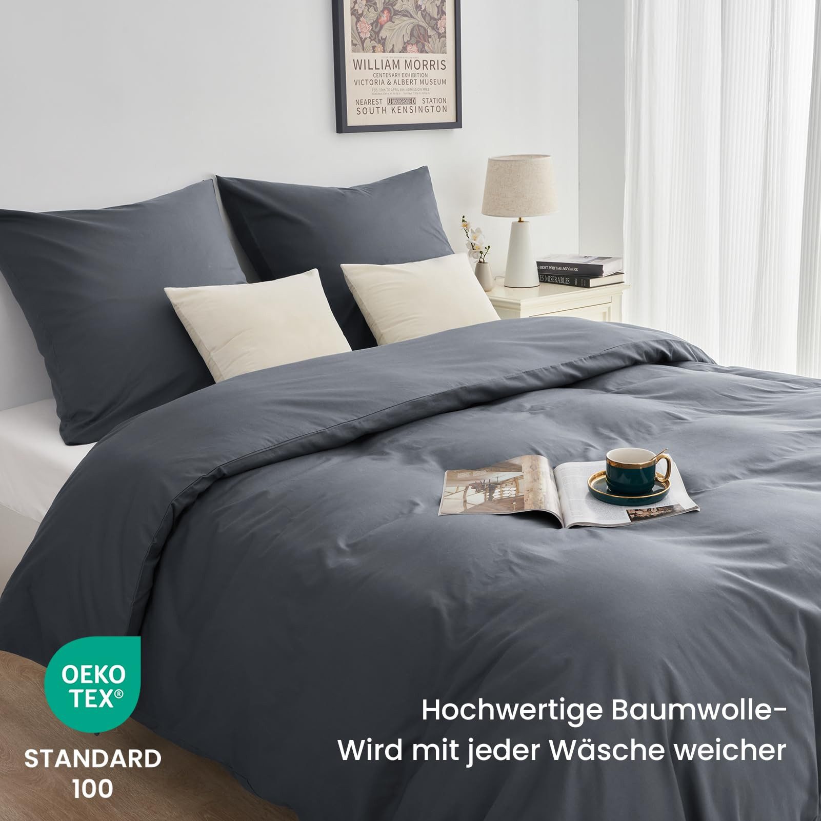 Topfinel Bettwäsche 135 x 200 baumwolle weich hautfreundlich Allergiker Baby ganzjährig, Baumwolle, 4 teilig, bettwäsche-sets 135 X 200 mit reißverschluss grau  – Bild 3 von 5