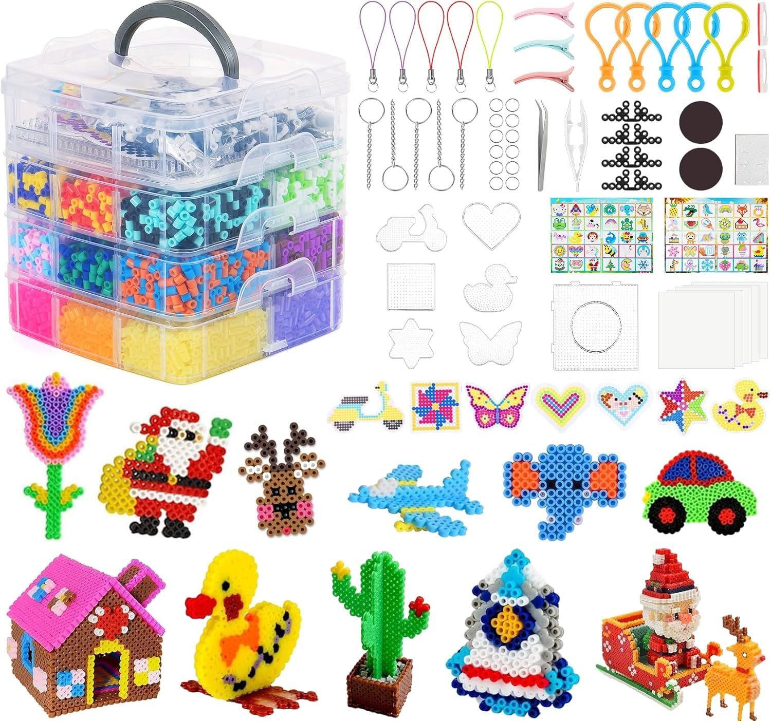 Bundviel Bügelperlen Bügelperlen Set 14900 Stück Steckperlen,Ø5 mm,30 Farben,Zubehör