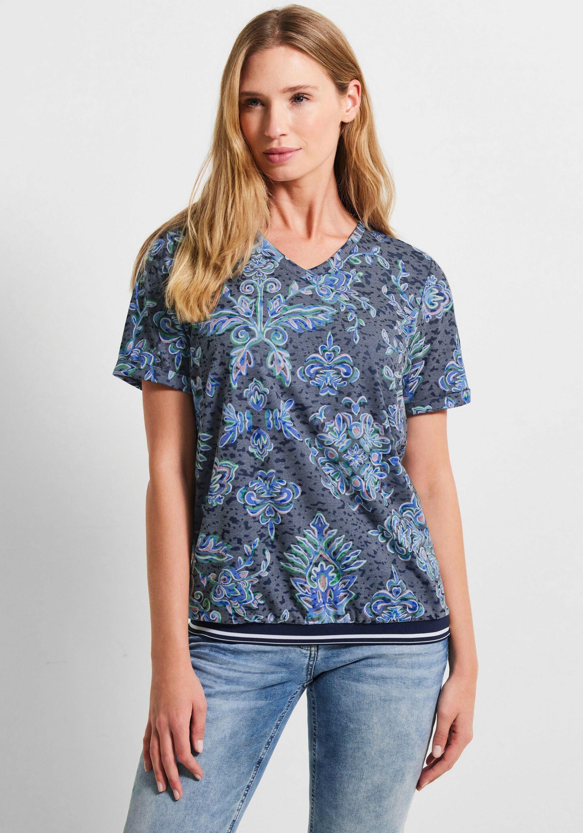 Cecil Print-Shirt in einem angesagten Burn Out Look deep blue