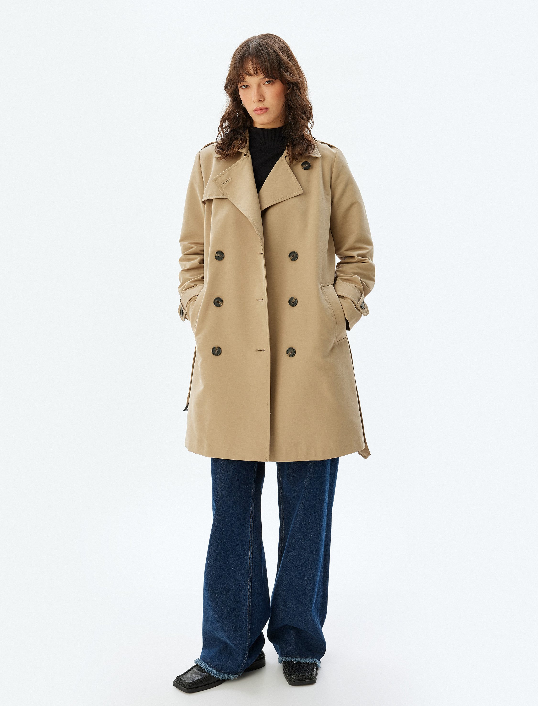 Koton Trenchcoat Koton Gabardin Zweireihiger Trenchcoat