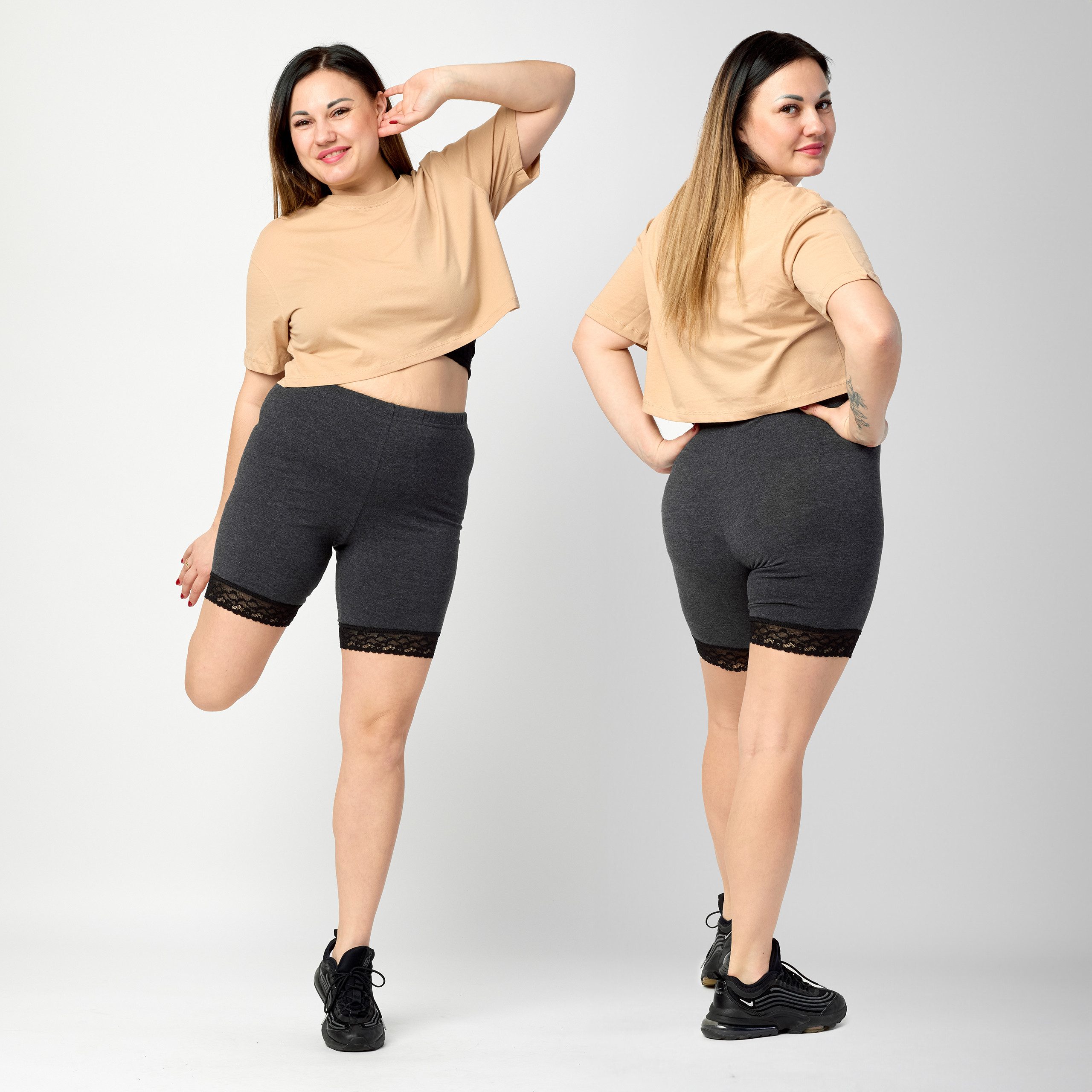 Merry Style Leggings Große Größen Damen kurze Tight mit Spitze aus Baumwoll günstig online kaufen