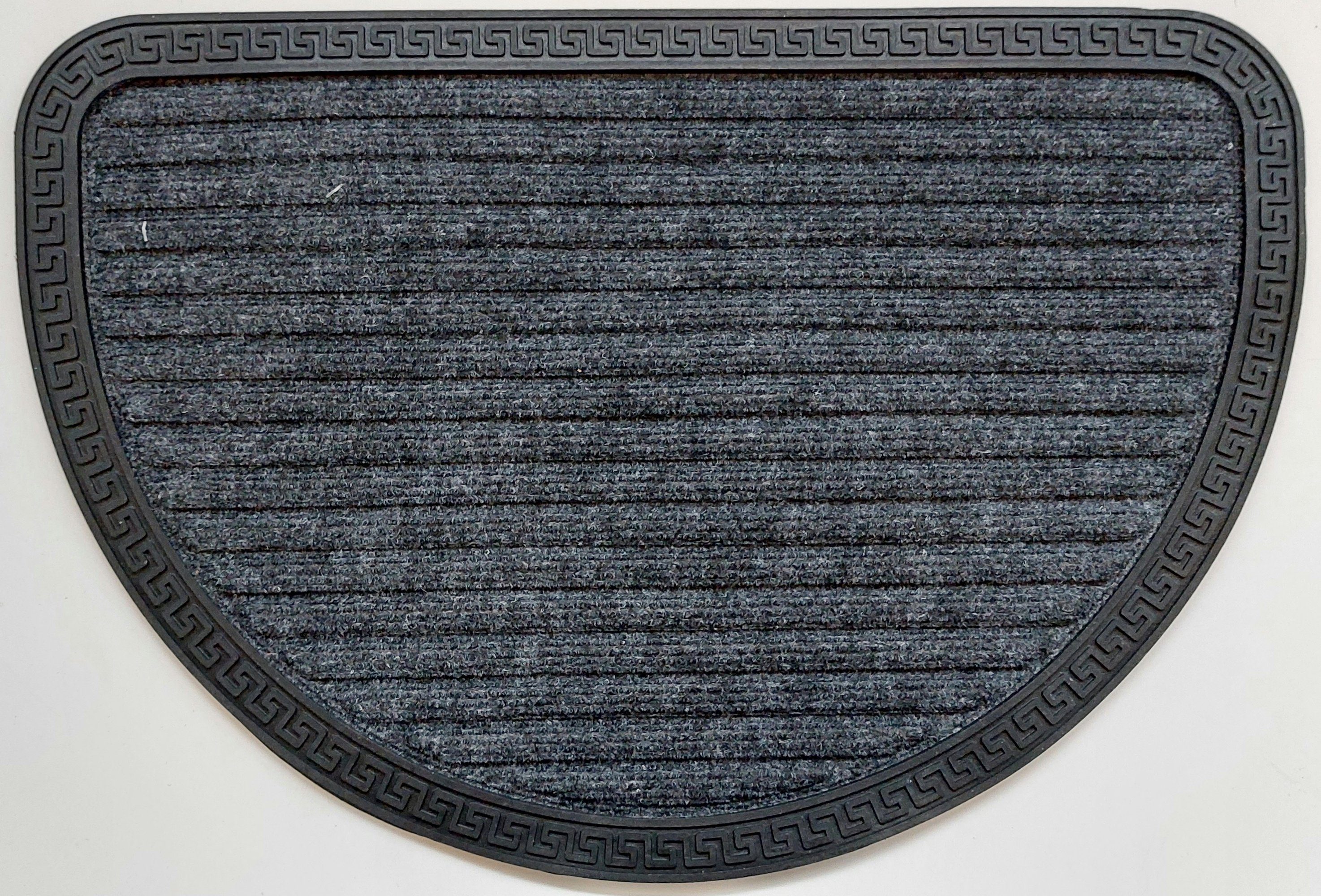 Fußmatte Kreta, oKu-Tex, halbrund, Türvorleger halbrund rechteckig mit Gummirand griechisches Design rutschfest wetterfest Innen und Außen grau anthrazit, 40 x 60 cm