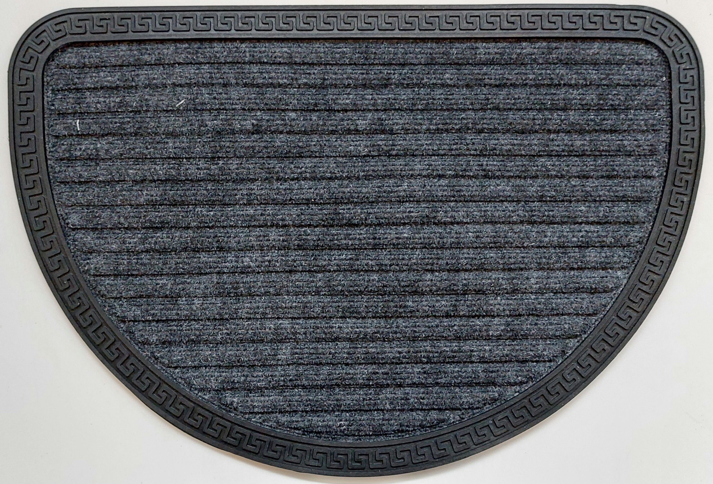 Fußmatte Kreta, halbrund, Türvorleger halbrund rechteckig mit Gummirand griechisches Design rutschfest wetterfest Innen und Außen grau anthrazit, 40 x 60 cm