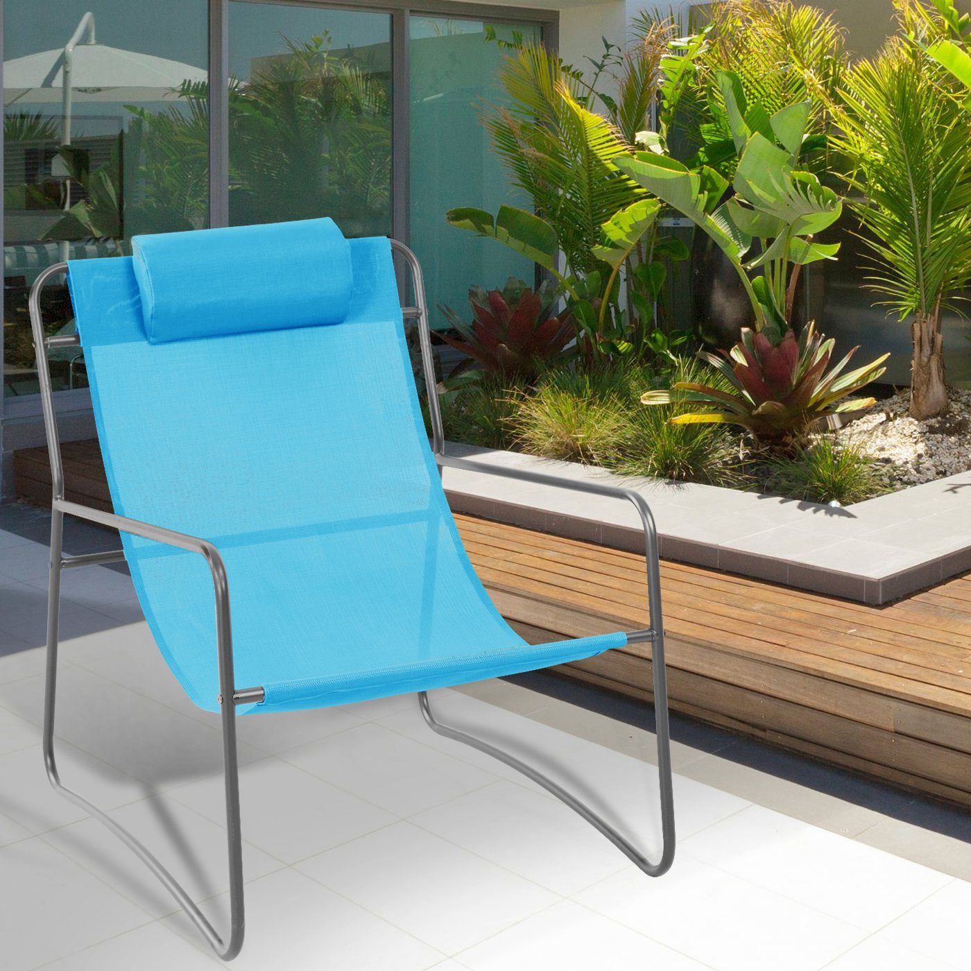 SVITA Gartenstuhl SVEIO (2er Set), Outdoor, Relaxsessel, Liegestuhl, mit Kissen, Blau