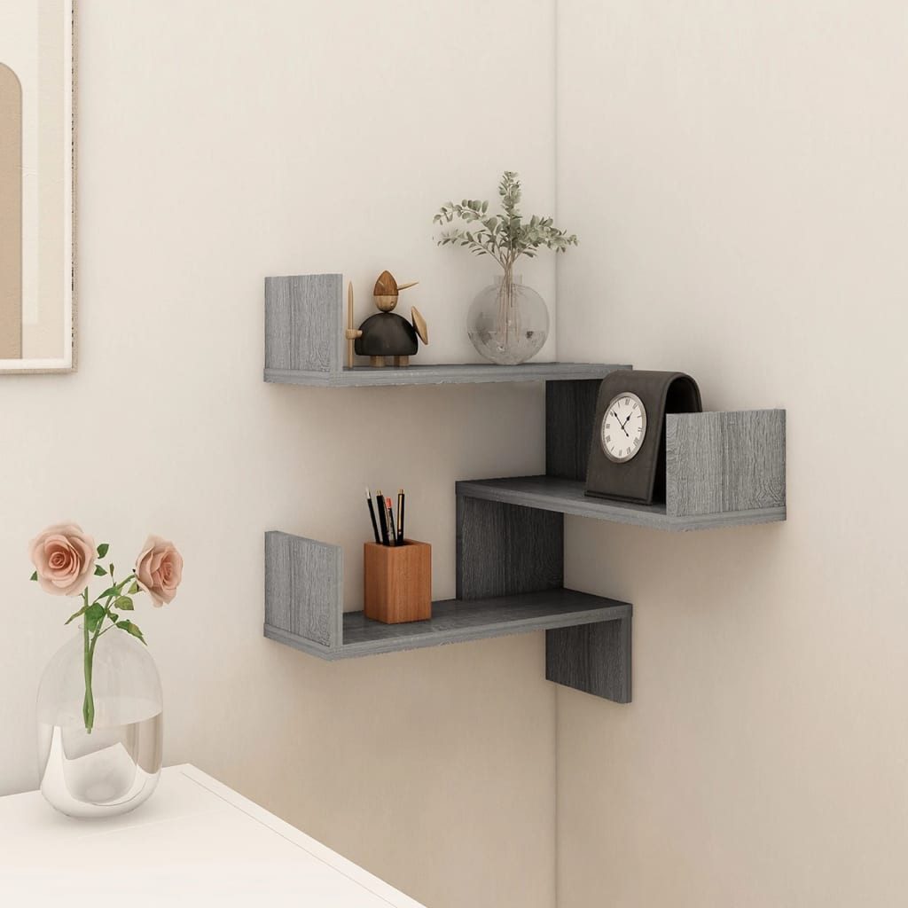 furnicato Wandregal Eckregal 40x40x50 cm Grau Sonoma Holzwerkstoff, 1-tlg., Feuchtigkeitsresistente Regalkonsole mit Stauraum für das Schlafzimmer