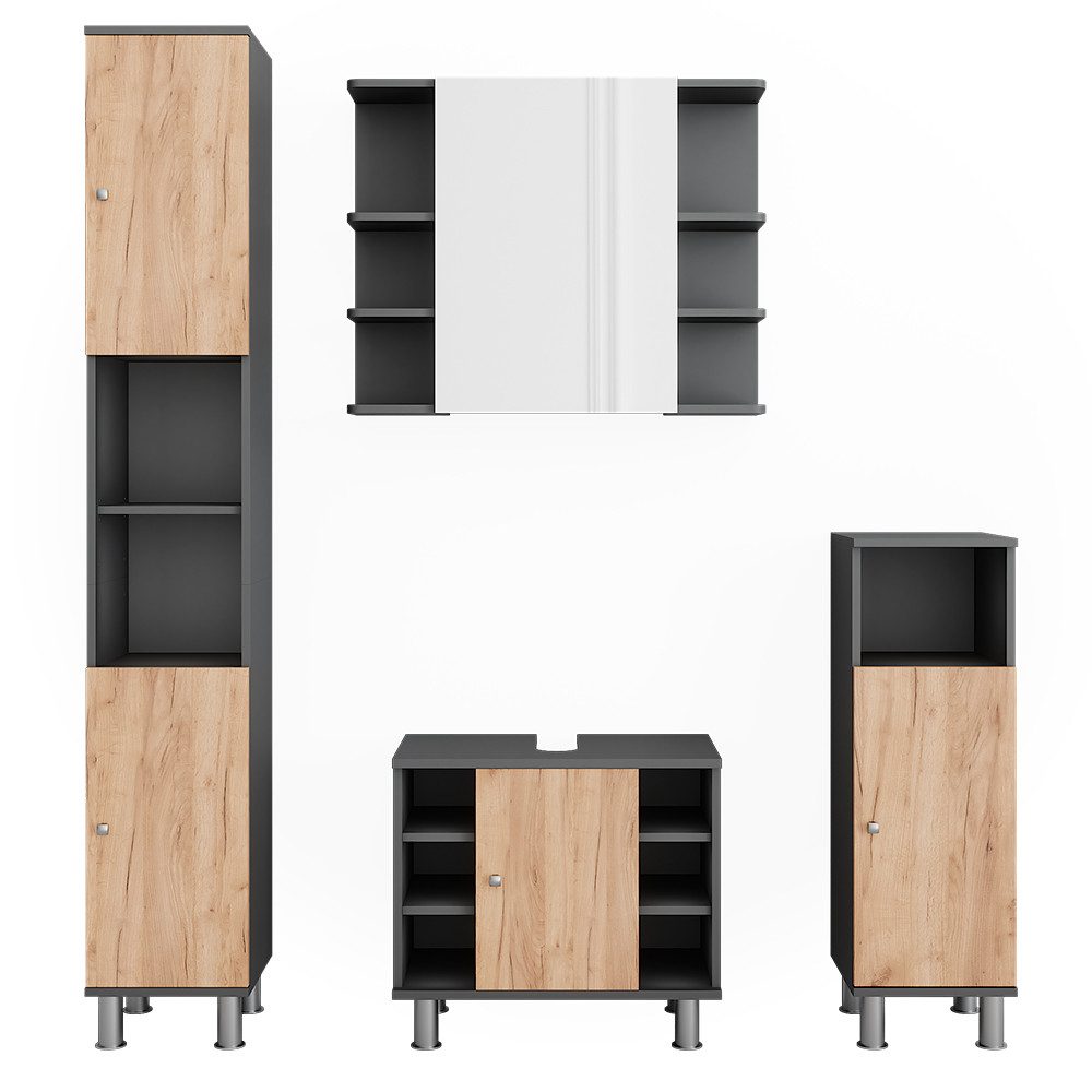 Vicco Badmöbel-Set Fynn, Anthrazit/Goldkraft Eiche, 4 günstig online kaufen