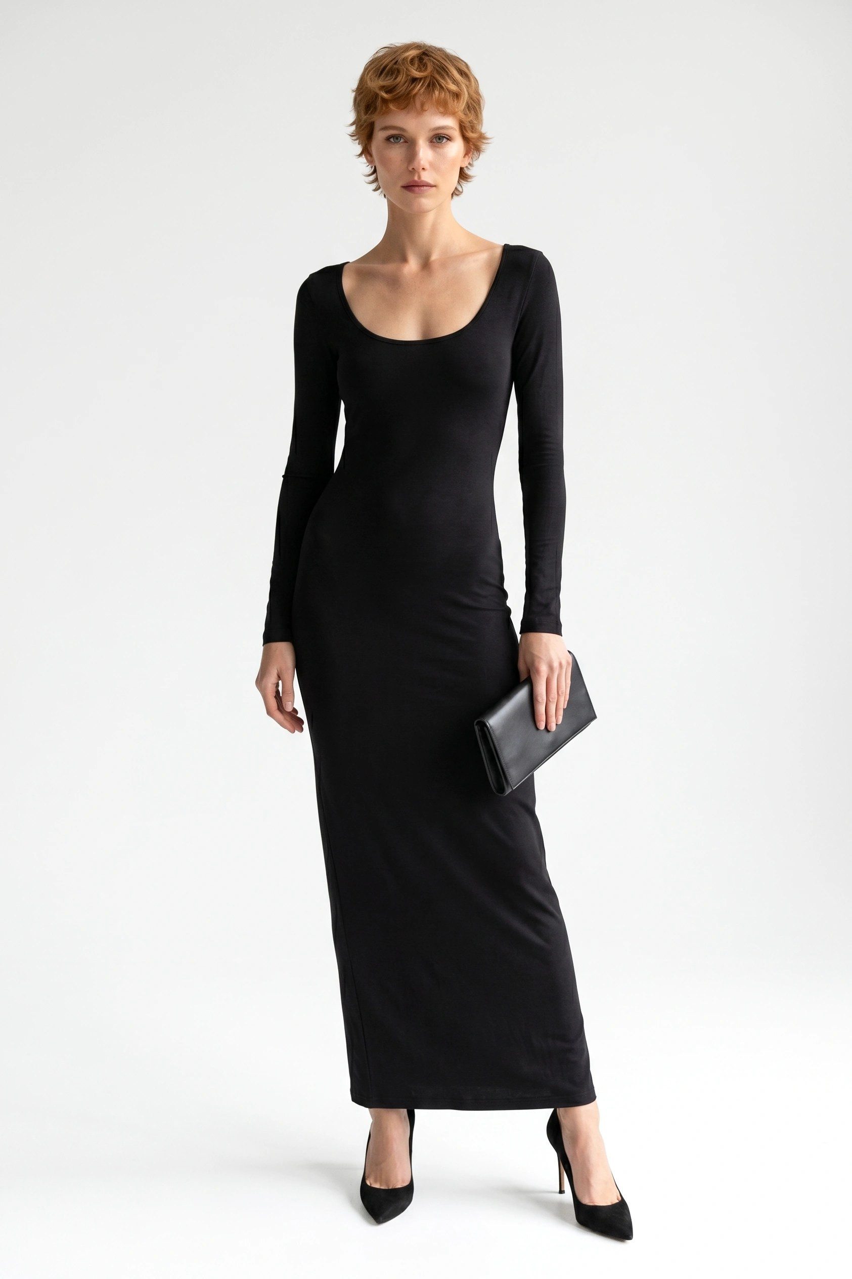 Alexa Dash Maxikleid Langarm Kleid mit Rundhalsausschnitt