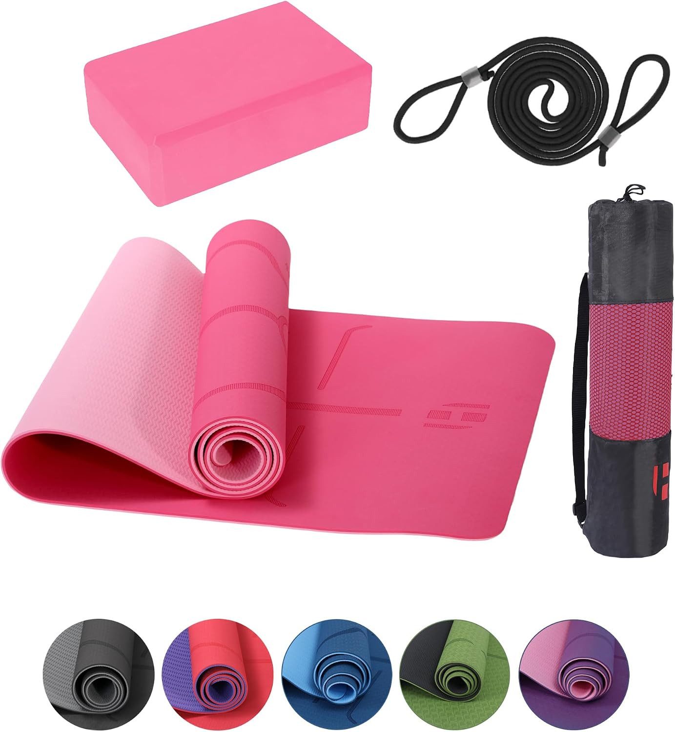 Habib Gruppe Yogamatte 6 mm rutschfest, Yoga Set mit 1 Yogablock und Tragetasche