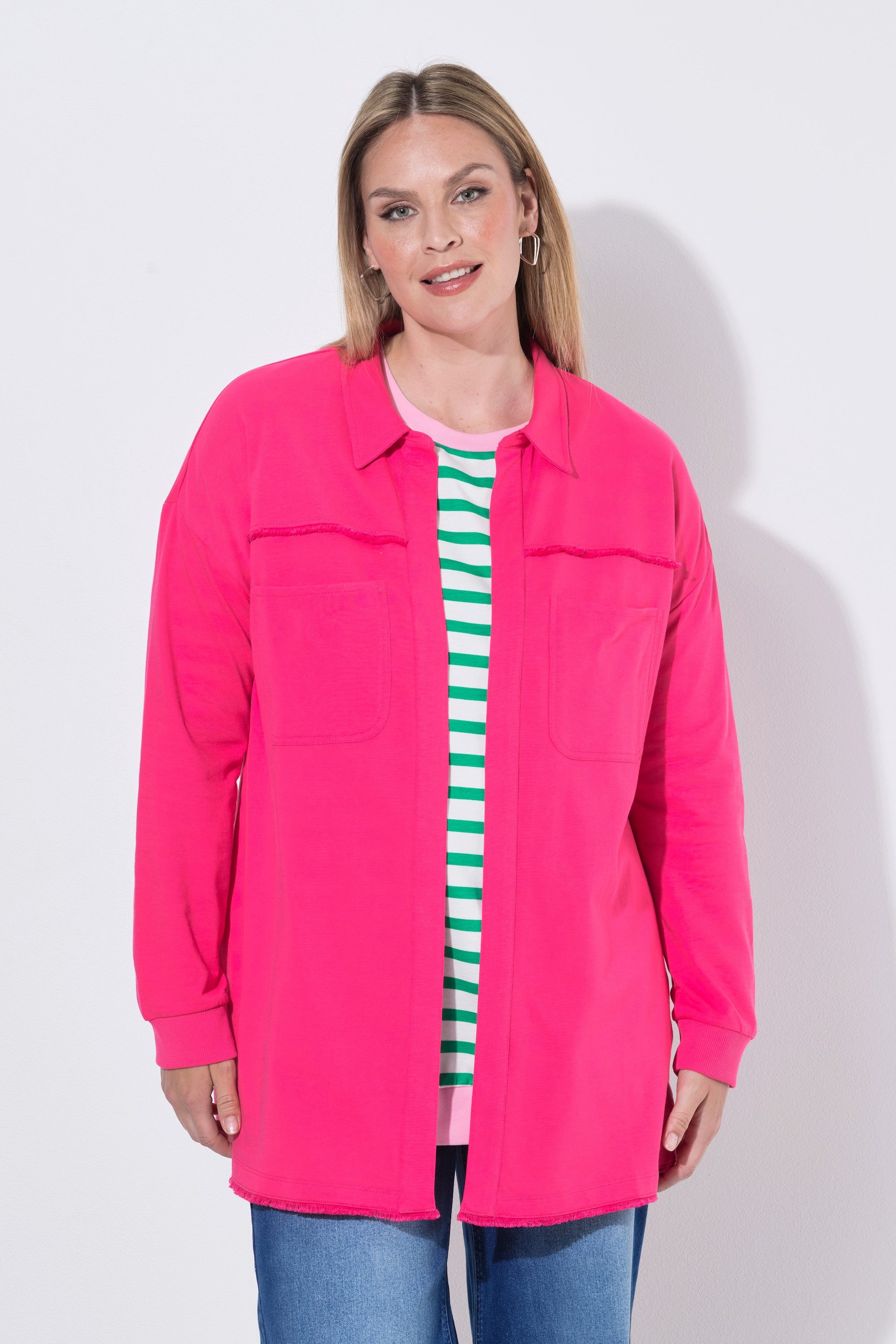 MIAMODA Sweatjacke Sweatjacke Loose Fit offene Form Fransenkanten