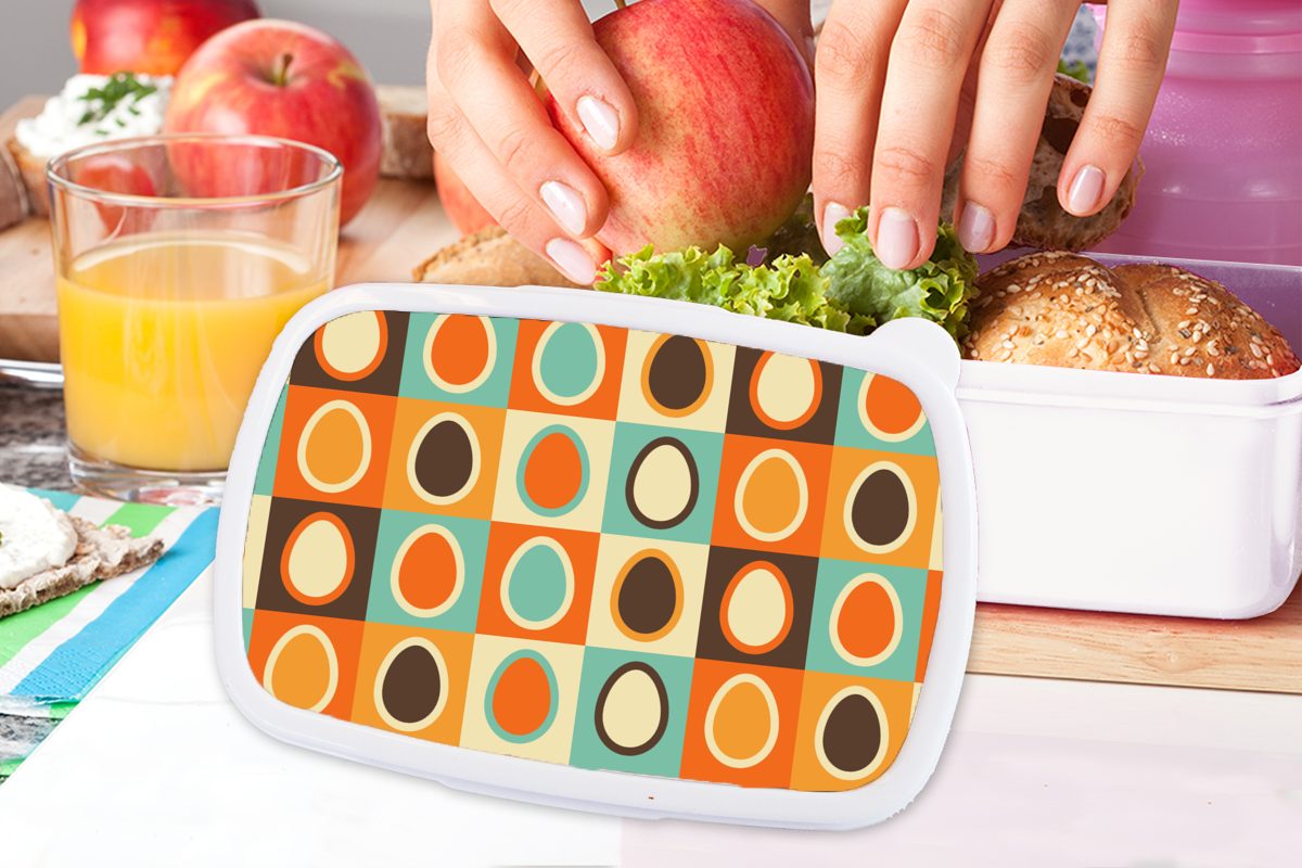 MuchoWow Lunchbox Retro - und Kunststoff, Jungs Muster und Brotbox für weiß Kinder Mädchen - (2-tlg), für Erwachsene, Brotdose, Ei