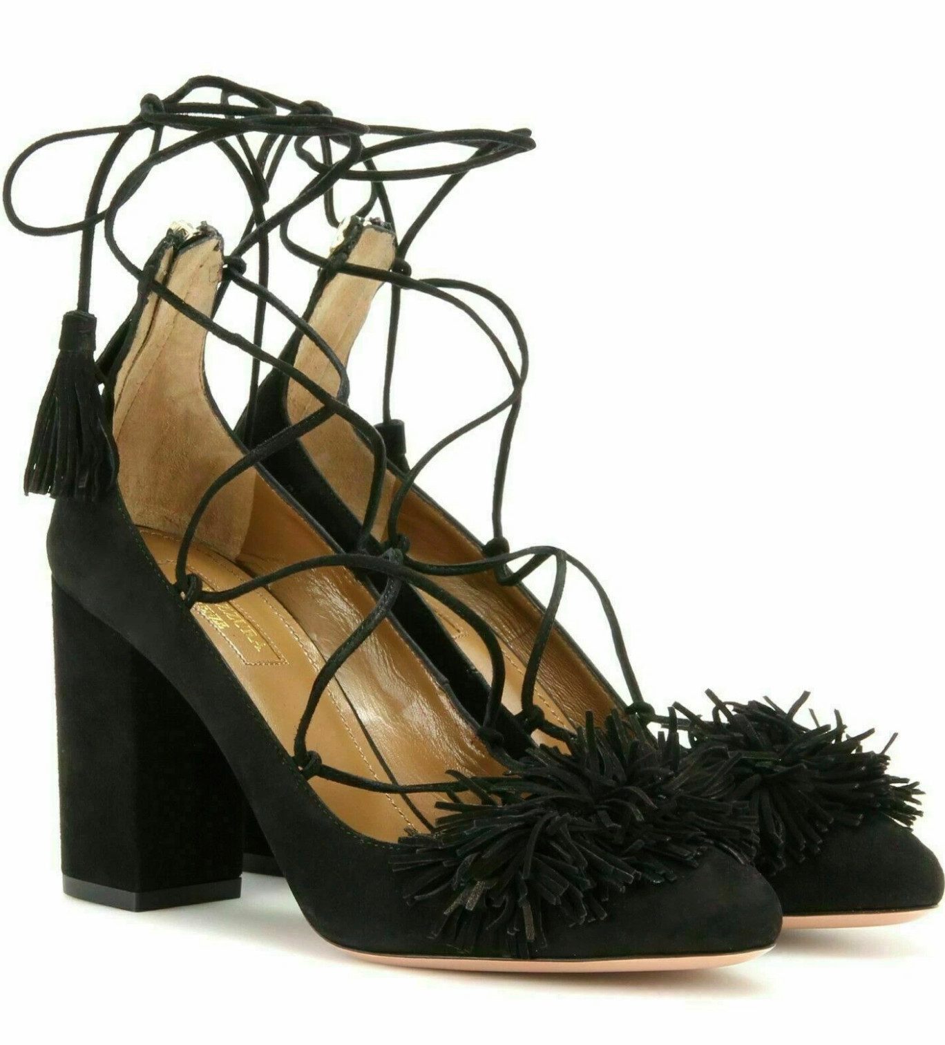 Aquazzura Firenz Wild Thing Pumps Schuhe aus Veloursleder mit Fransen High-Heel-Pumps Reißverschluss mit Zipper-Lasche und Quastenverzierung