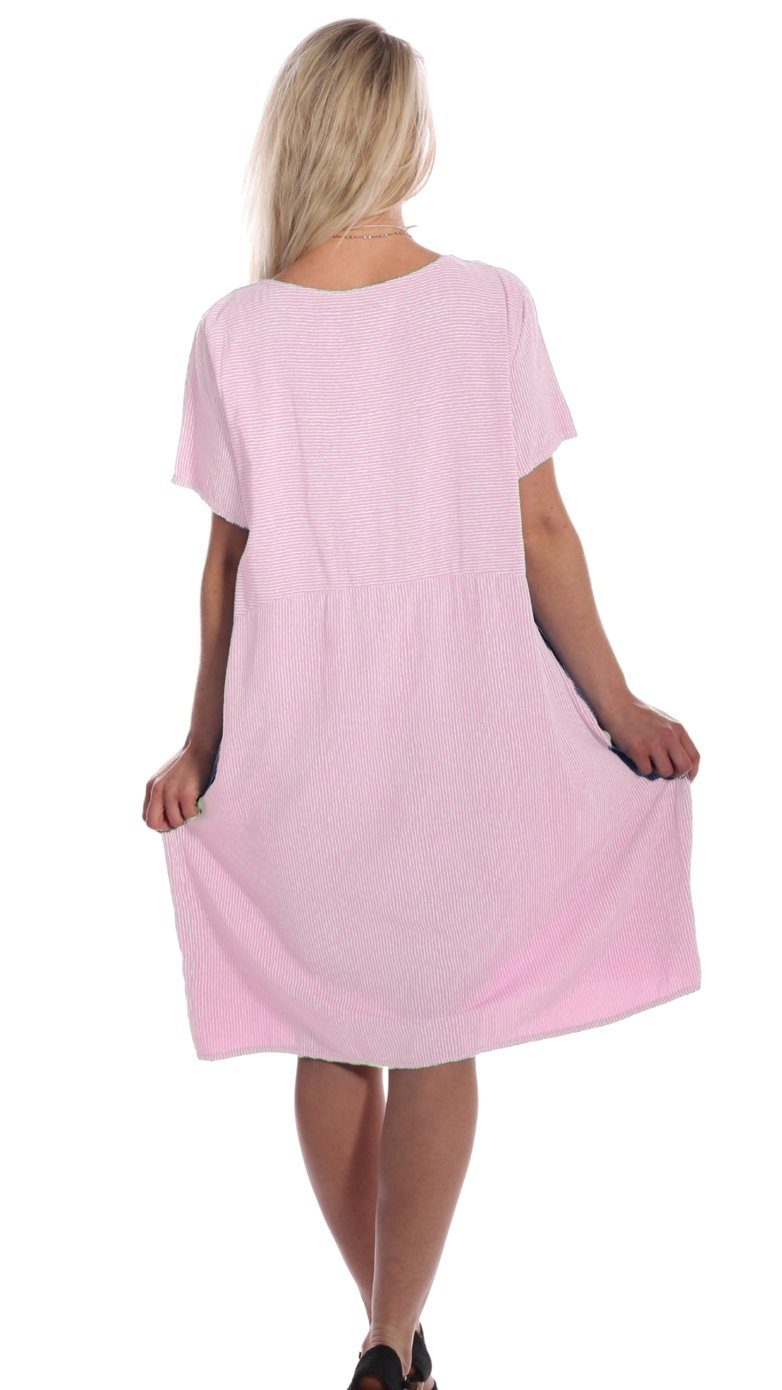 Rosa Modeschmuckkette Sommerkleid gestreift Shirtkleid Moda Charis mit "Paula"