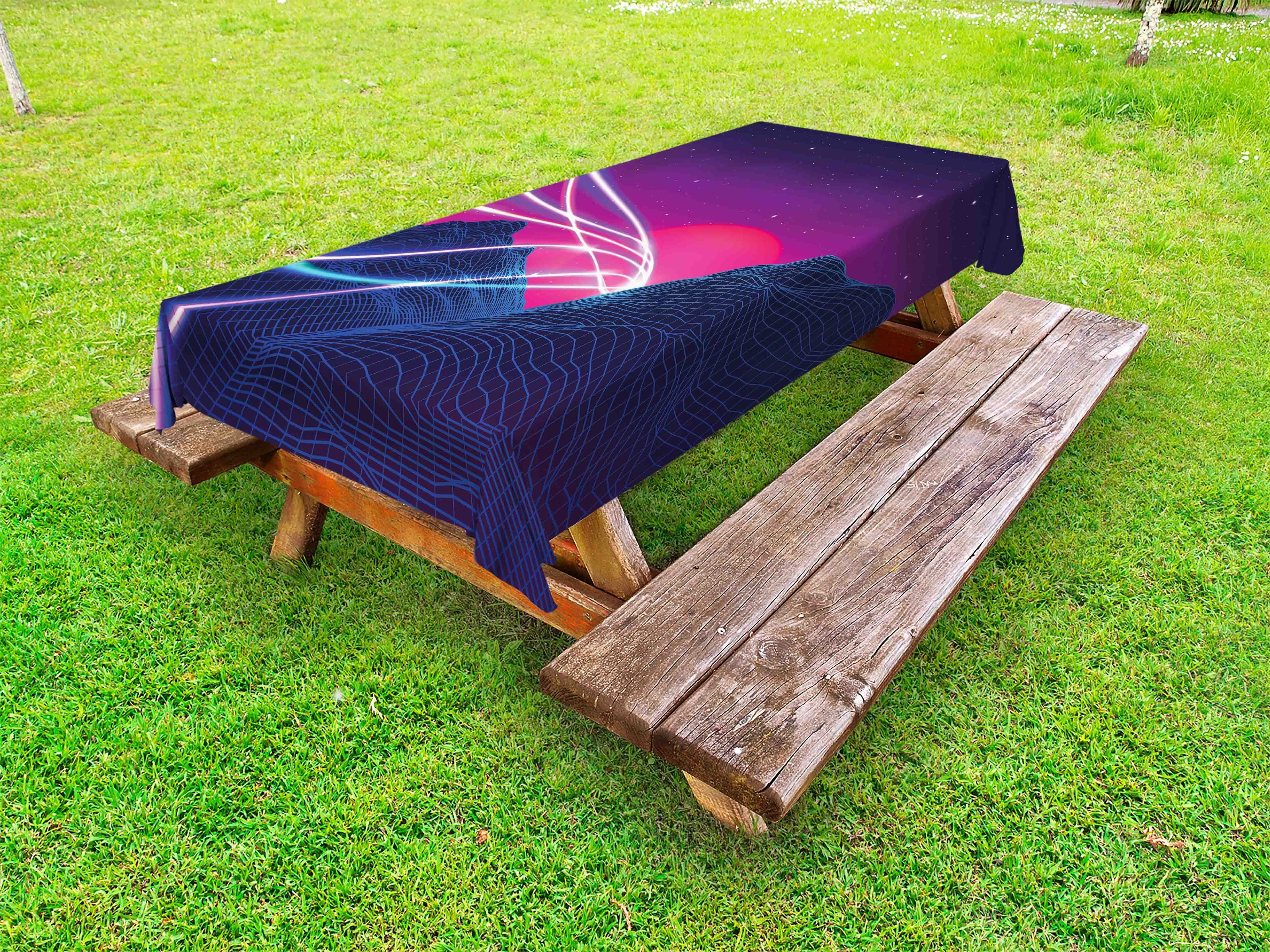 Abakuhaus Tischdecke dekorative waschbare Picknick-Tischdecke, Synthwave Cosmic Sun und Berge