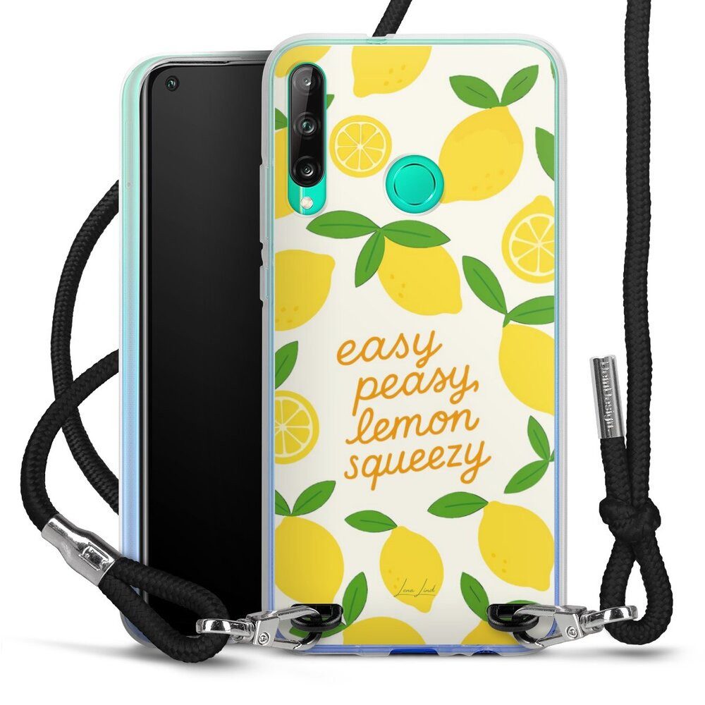DeinDesign Handyhülle Zitrone Spruch Statement Easy Peasy Lemon Queezy, Huawei P40 Lite E Handykette Hülle mit Band Case zum Umhängen