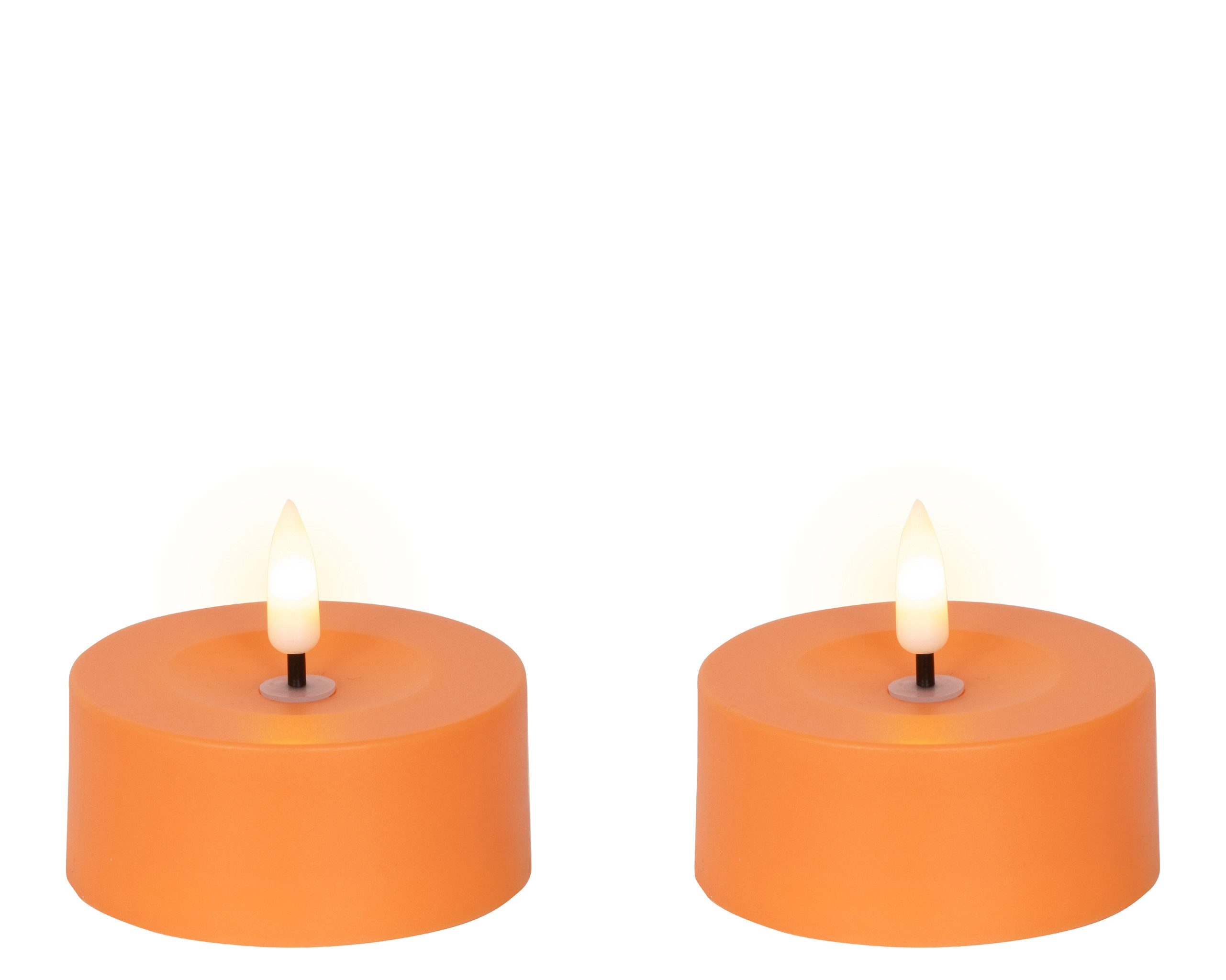 Lumineo LED-Kerze, Solar LED Teelicht Outdoor 7x3,2cm Kunststoff Orange / Warmweiß