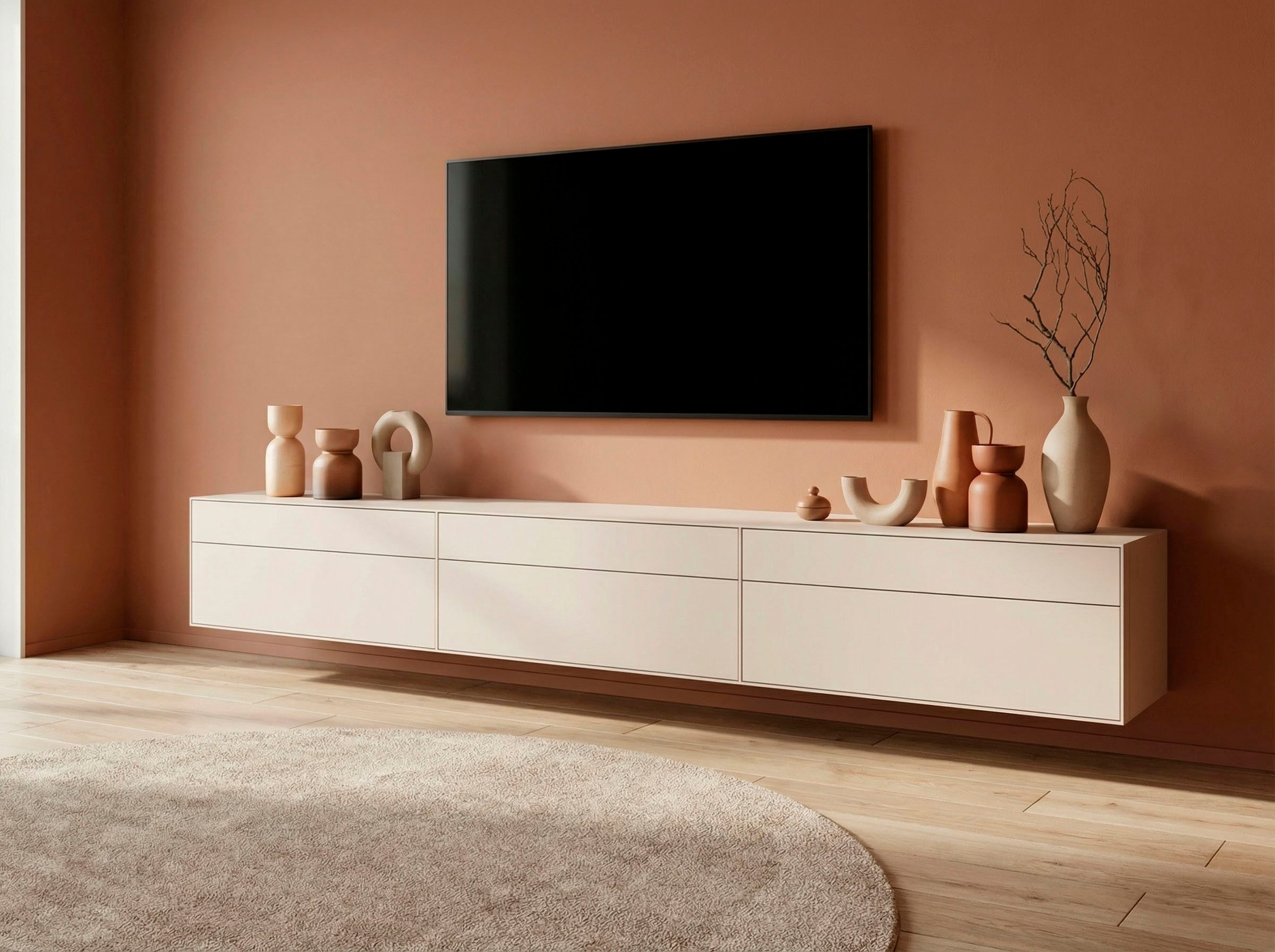 LeGer Home by Lena Gercke Lowboard Essentials, TV-Board, TV-Kommode, TV-Schrank, TV-Möbel (3 St), Breite: 333 cm, UV lackiert, Push-to-open-Funktion