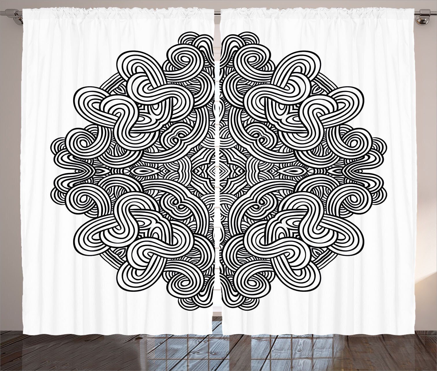 Gardine Schlafzimmer Kräuselband Vorhang mit Schlaufen und Haken, Abakuhaus, Schwarz-Weiss Keltischer Knoten
