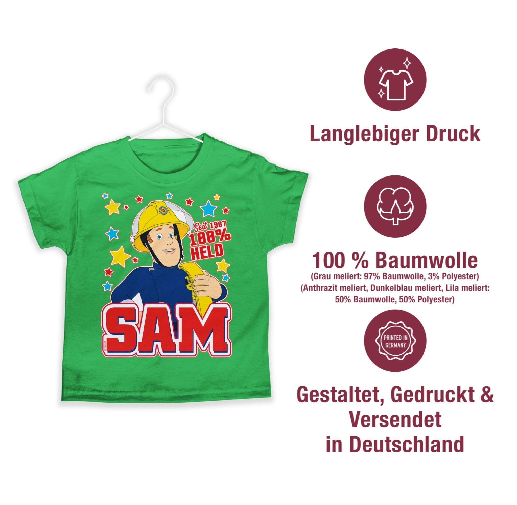 - T-Shirt Sam Held Feuerwehrmann 1987 Grün Shirtracer Sam 03 Jungen Seit - 100%