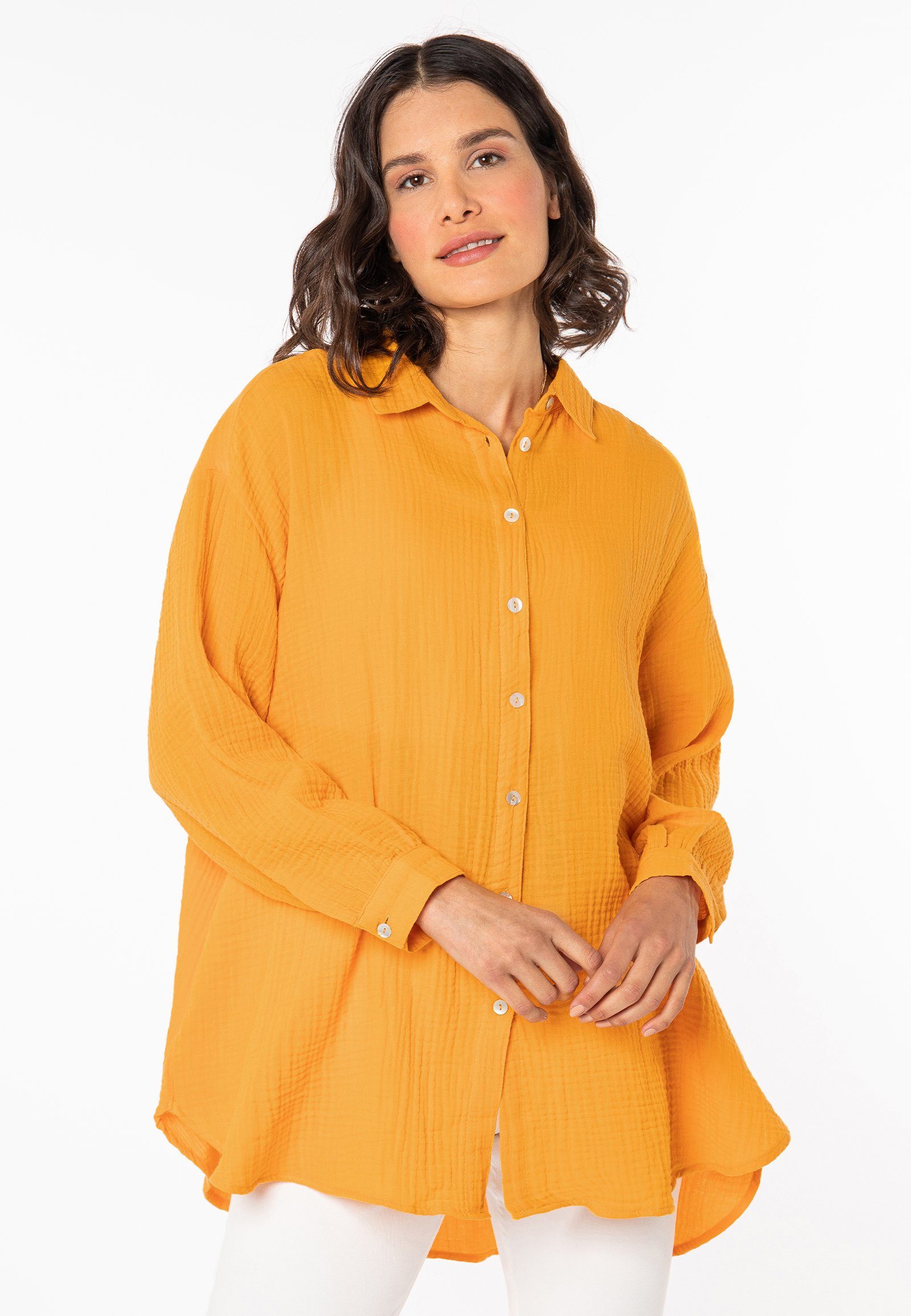 light-orange Musselin Langarmbluse Bluse SUBLEVEL Oversize