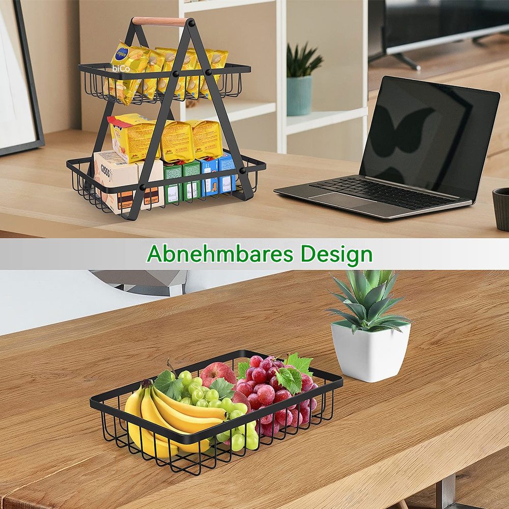 PODOFO Obstschale Obst Etagere Aufbewahrungskorb Abnehmbar Halter für Küche Büro, 2-stöckig, 2/3 Stockwerke verfügbar