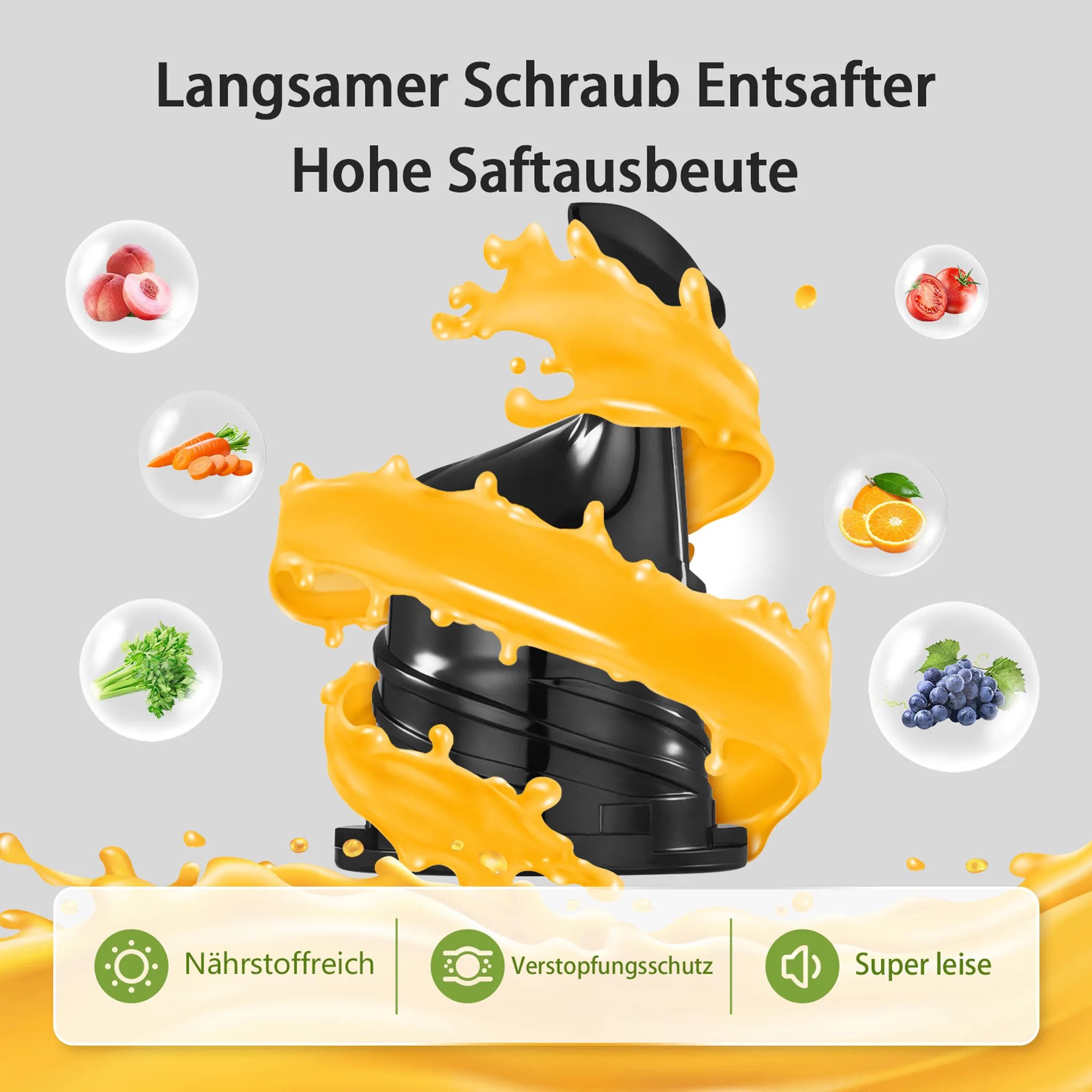 AMZCHEF Zentrifugenentsafter CE-SJ04OT5E-BK, 160 W, 108 mm Einfüllschacht, Entsafter für Gemüse und Obst – Bild 4 von 5
