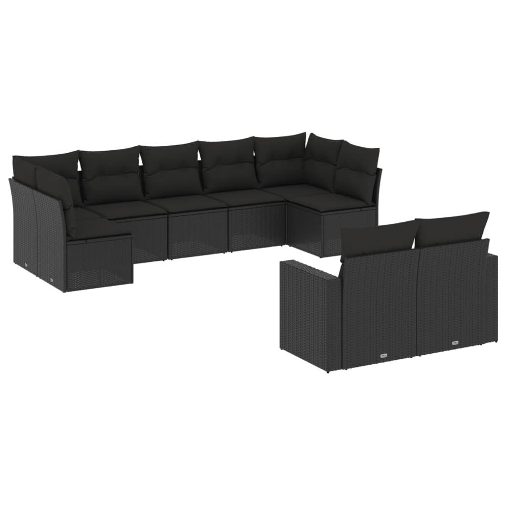 vidaXL Sofaelement 9-tlg. Garten-Sofagarnitur mit Kissen Schwarz Poly Rattan (1 St)