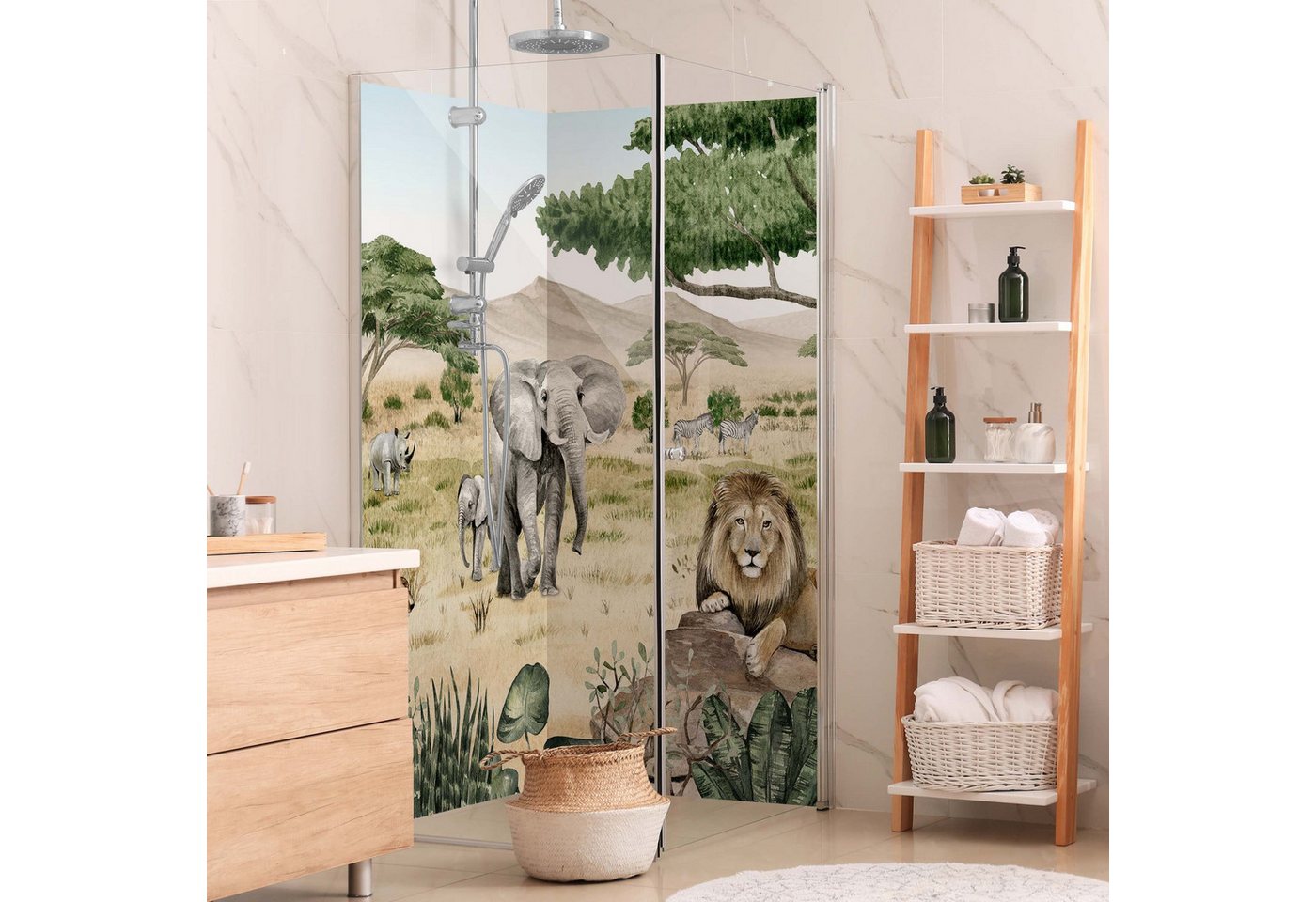 Thumbnail - Bilderdepot24 Badrückwand Aquarell grün Duschrückwand ohne Bohren Dusche Natur, (Hartfolie matt » Selbstklebend PREMIUM ...