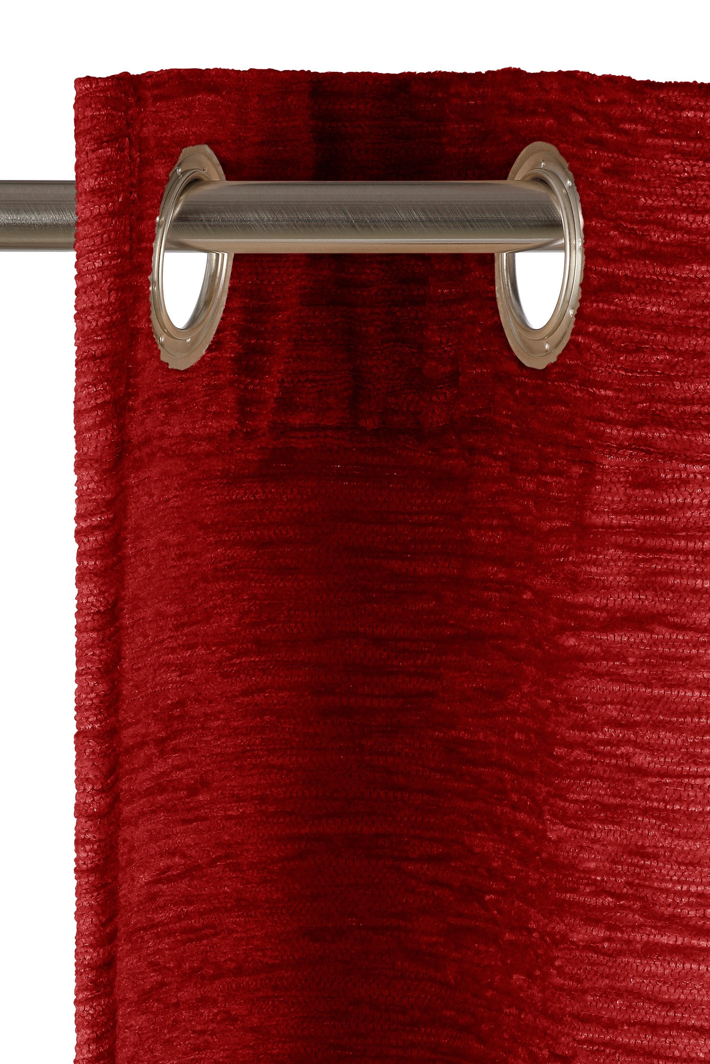 Vorhang Trondheim 234 g/m², Wirth, Chenille rot (1 blickdicht, St), Ösen