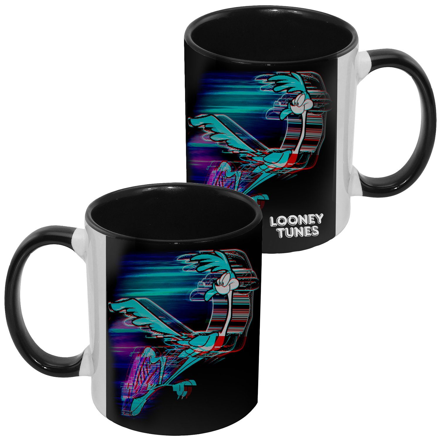 United Labels® Tasse Looney Tunes - Road Runner Kaffeebecher aus Porzellan Schwarz 320 ml, Porzellan