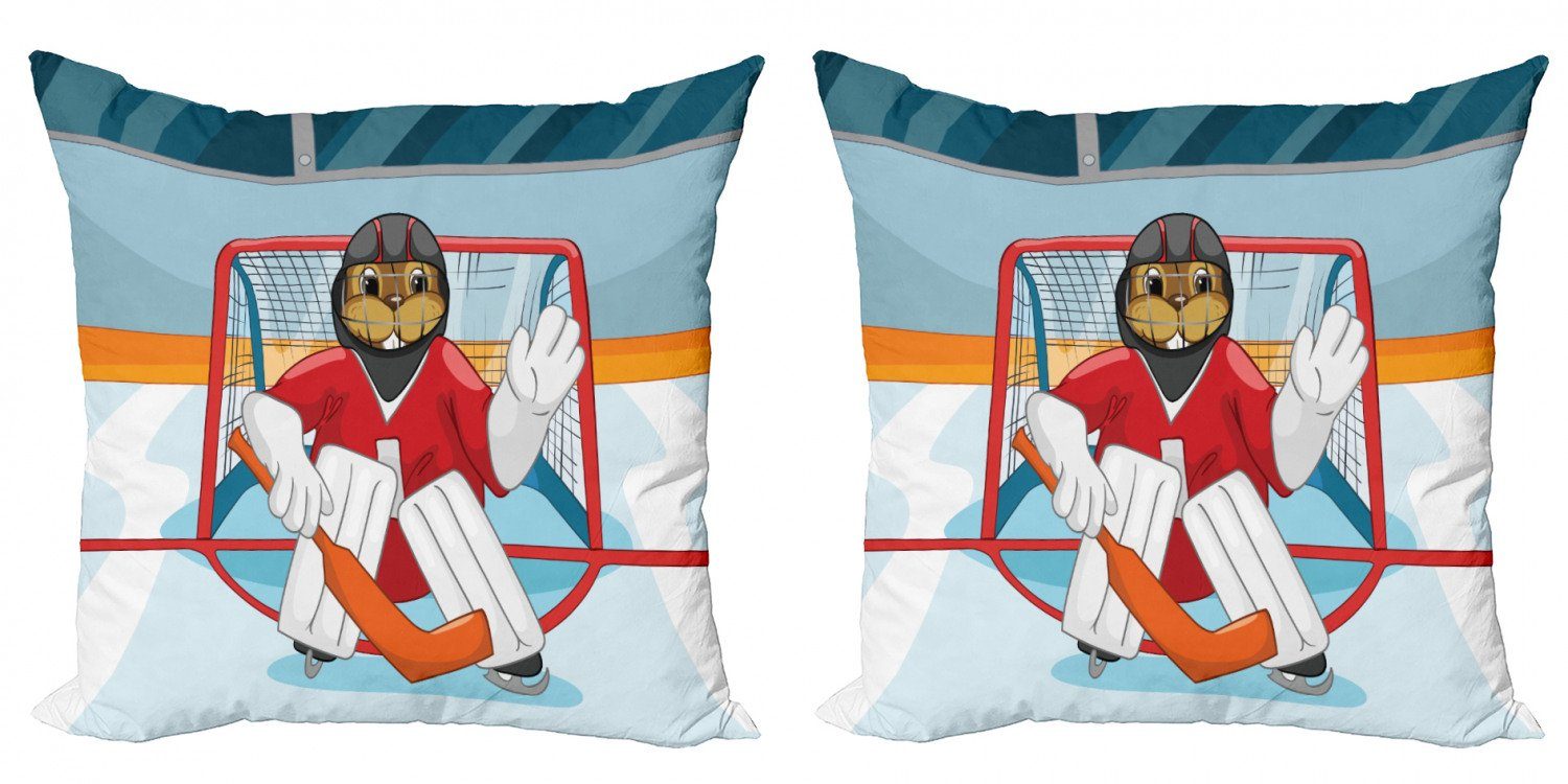 Goalie Accent Digitaldruck, Beaver Abakuhaus Modern Doppelseitiger Stück), Kissenbezüge Cartoon Eishockey (2