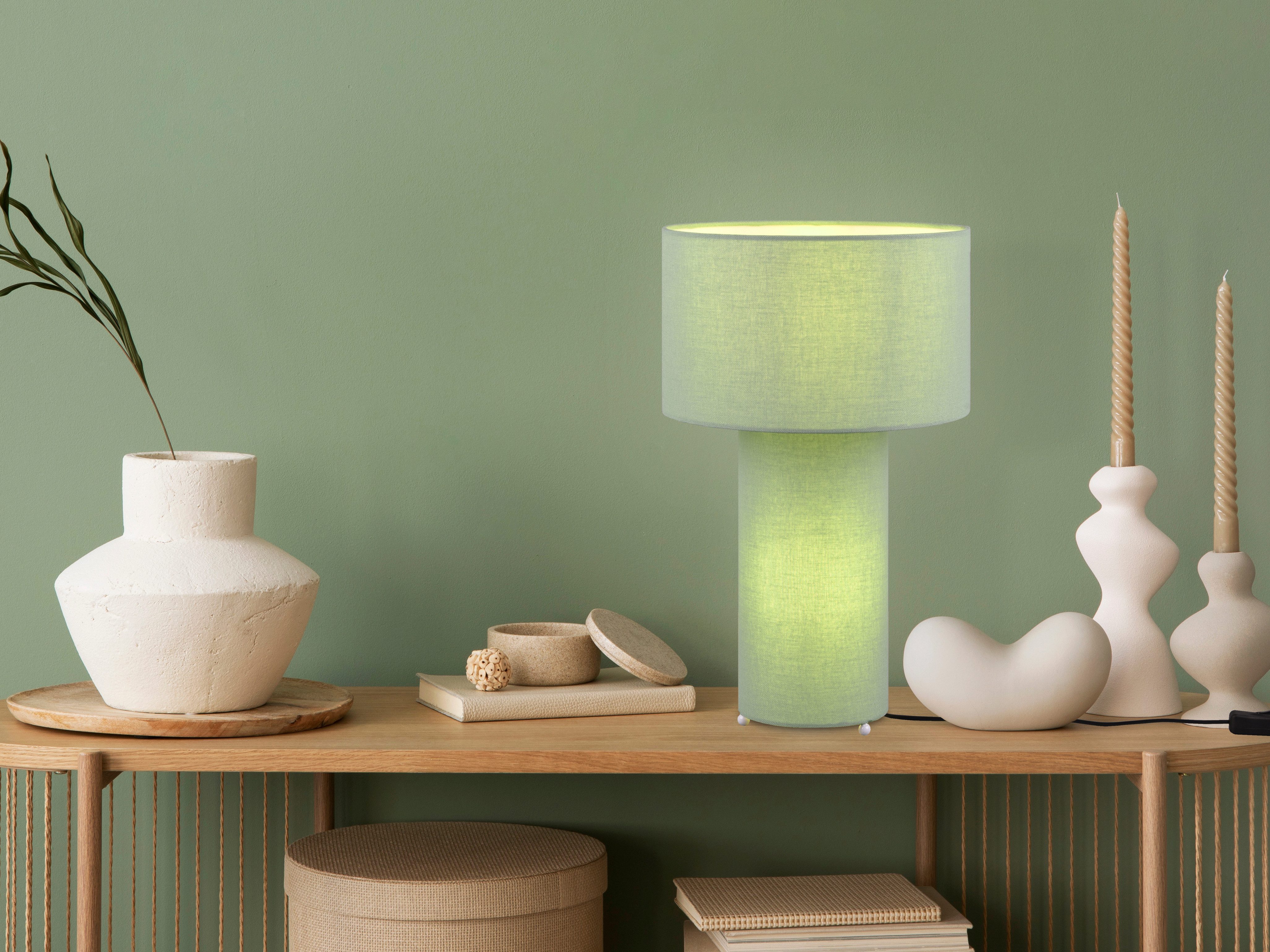 TRIO Leuchten Schreibtischlampe BALE, Nachttischlampe Stoff exkl 2xE27 max 10W mit Schnurschalter, Ein-/Ausschalter, Leuchtmittel wechselbar, warmweiß - kaltweiß, Beleuchtung im Fuß und im Lampenschirm, Höhe 40cm Ø24cm Tischleuchte