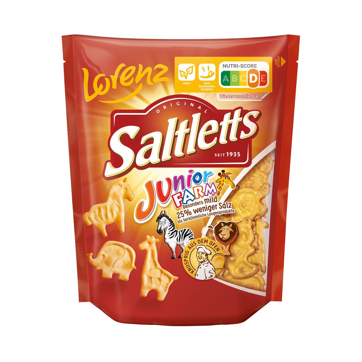 LORENZ Knabberei, Lorenz Saltletts Junior Farm Laugengebäck Figuren in Tierform 150g