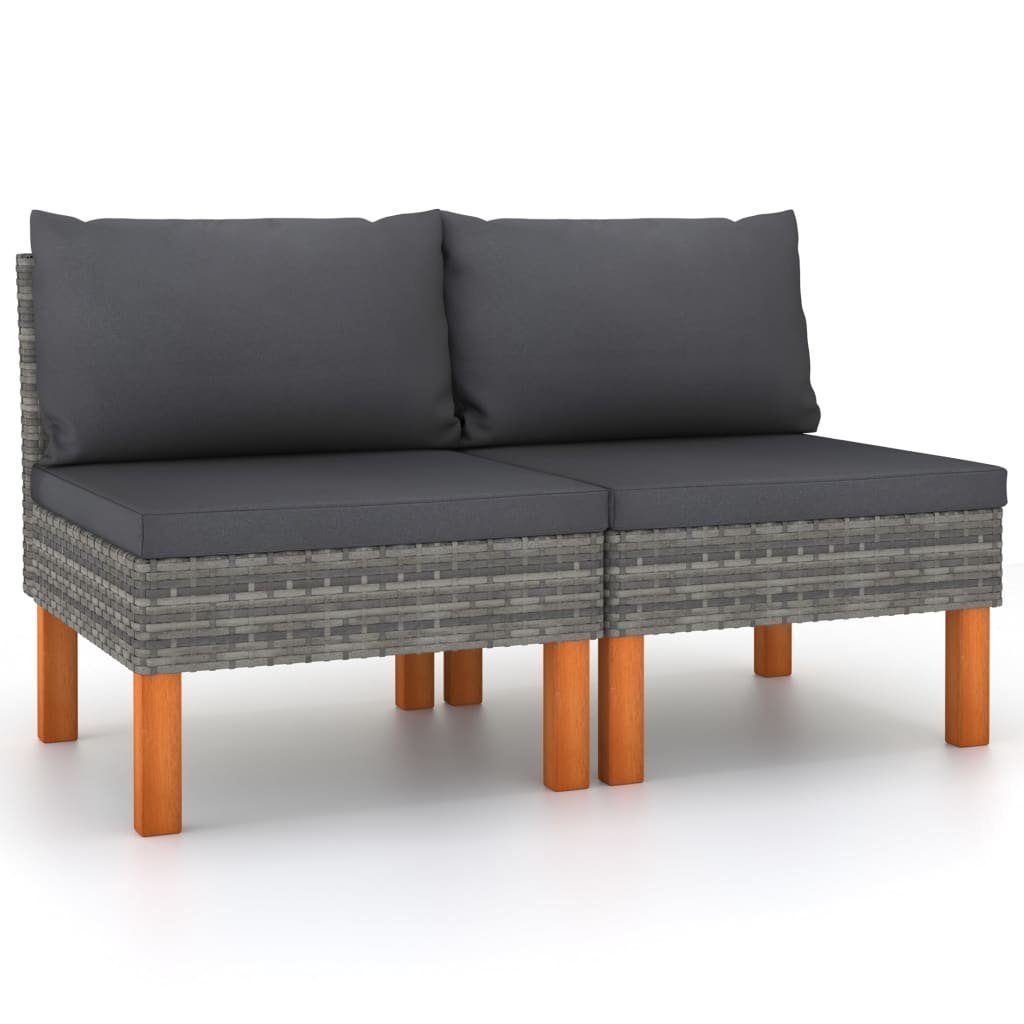 vidaXL Sofaelement Mittelsofas 2 Stk. Poly Rattan und Eukalyptus Massivholz (1 St)