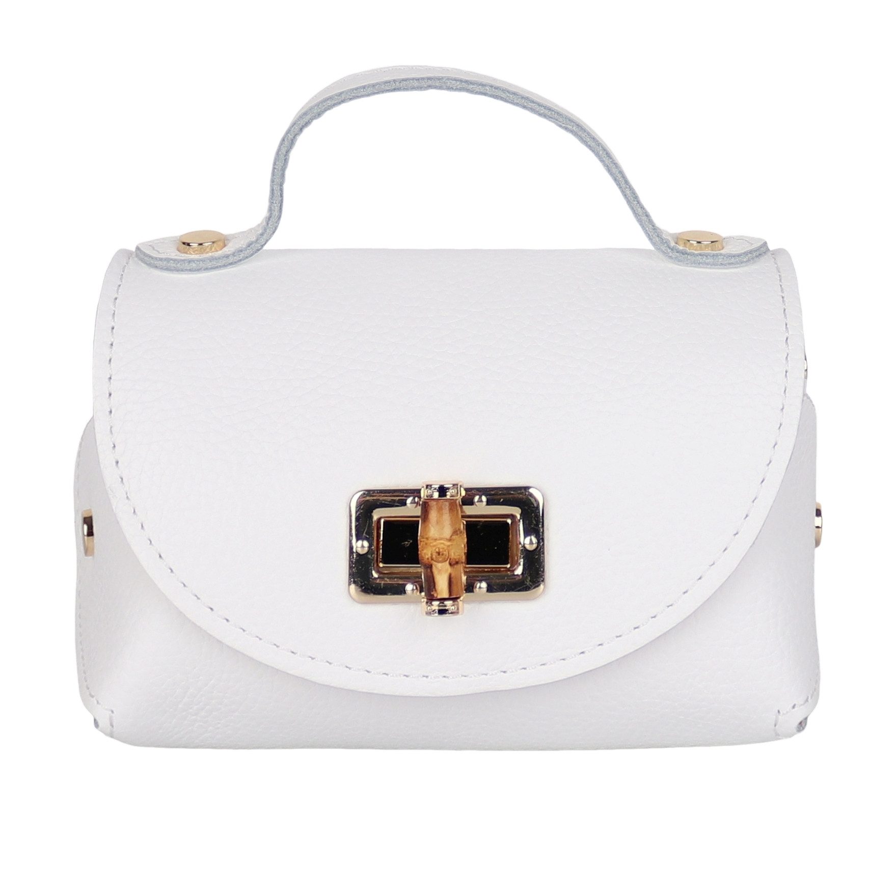 MIRROSI Henkeltasche Damen kleine Tasche aus Echtleder Schultertasche 16,50x10x8,50 cm, Mit goldfarbener Kette, ca. 125 cm lang