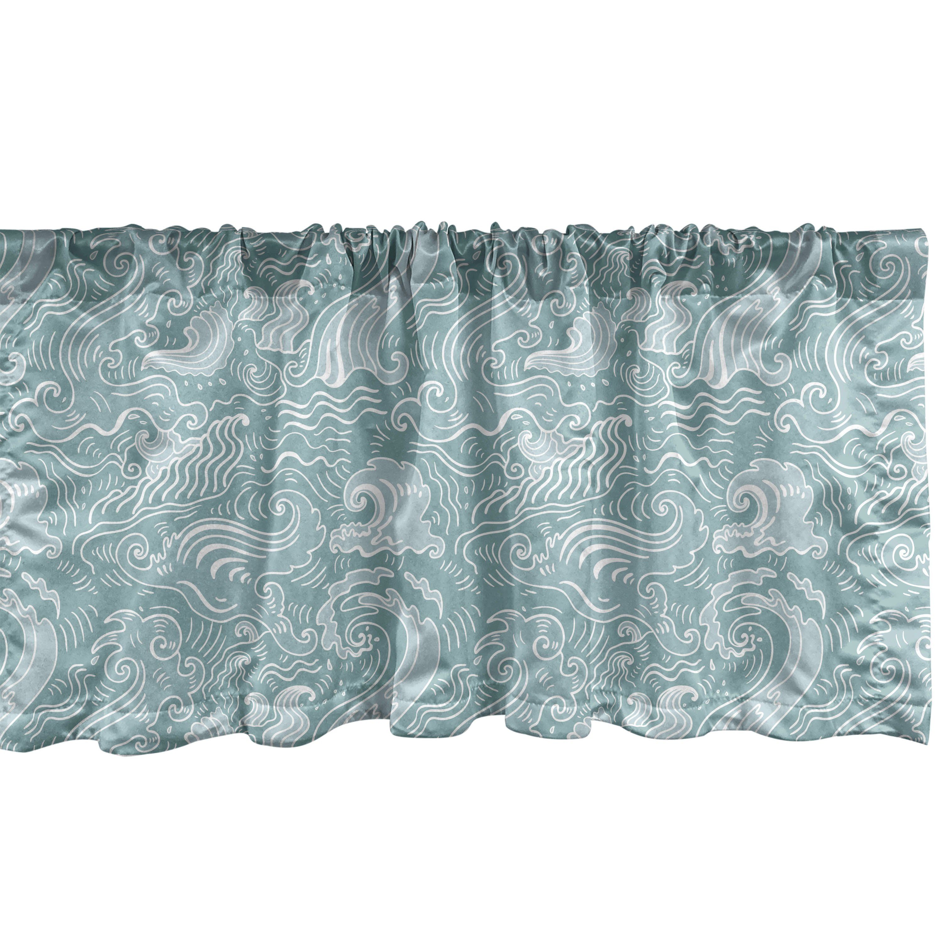 Scheibengardine Vorhang Volant für Küche Schlafzimmer Dekor mit Stangentasche, Abakuhaus, Microfaser, Abstrakt Funky Sea Waves-Layout