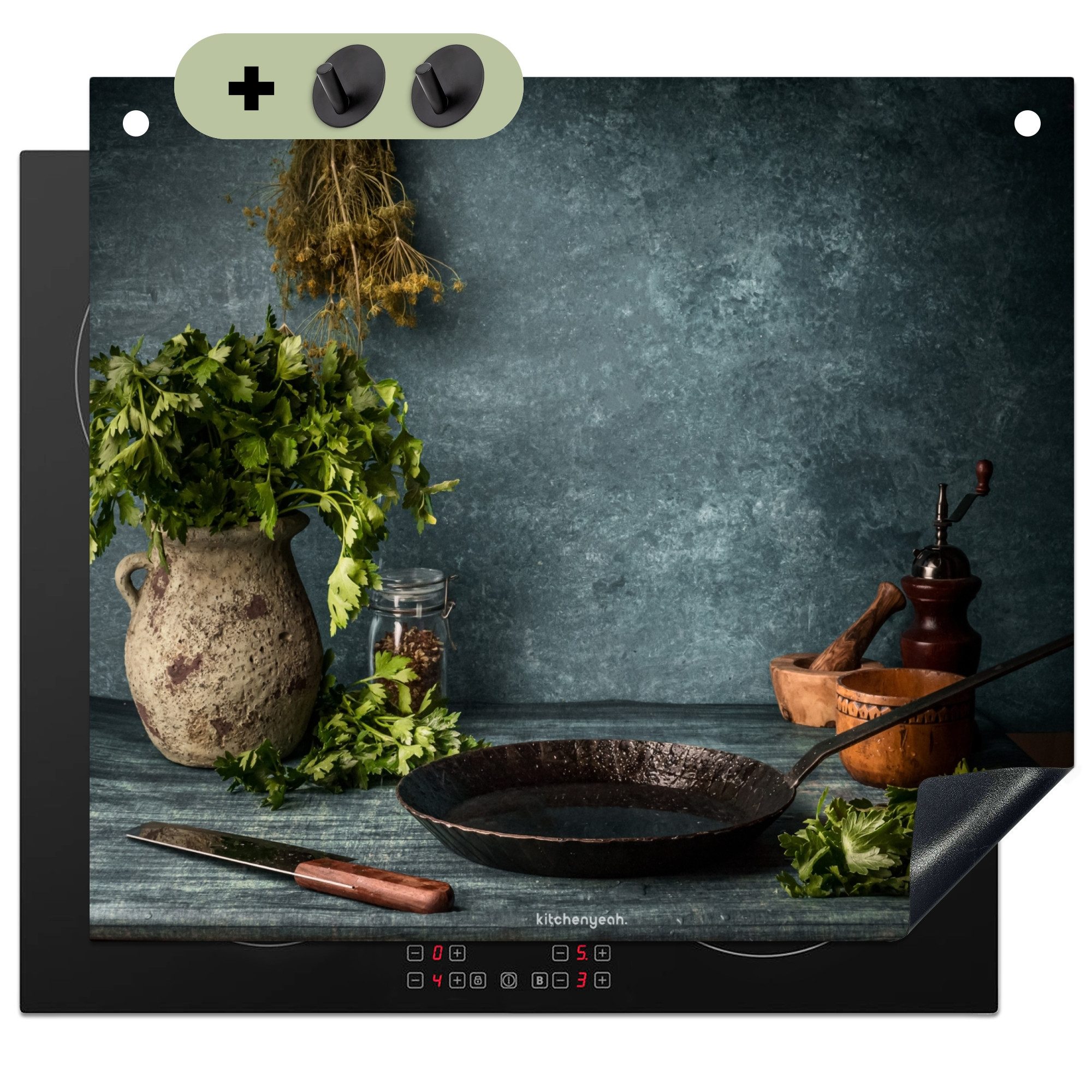 KitchenYeah Küchenrückwand Kräuter - Stilleben - Gewürze, (1-tlg), Ceranfeldabdeckung Küche, Herdabdeckplatte und Spritzschutz, 60x52 cm