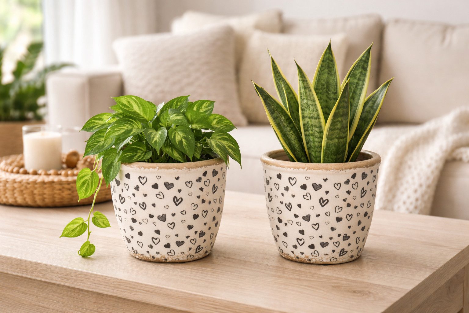 finehomegarden Blumentopf Topf Herzen Weiß-Schwarz 2erSet Ø14cm H13cm Moderner Pflanztopf (Set, 2 St., 2tlg), aus Steinzeug Dekorativer Übertopf für Zimmerpflanzen & Kräuter