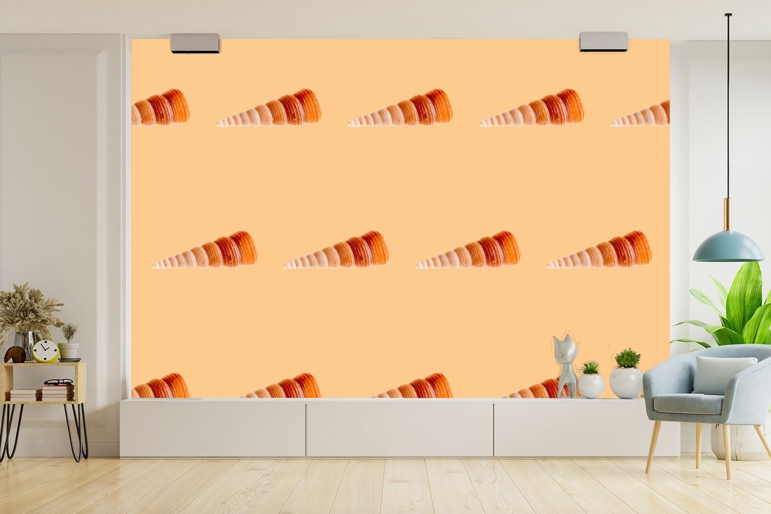 MuchoWow Wallpaper St), Vinyl Muscheln Schlafzimmer, - Muster Orange, Kinderzimmer, Matt, für bedruckt, Fototapete (6 Tapete Wohnzimmer, -