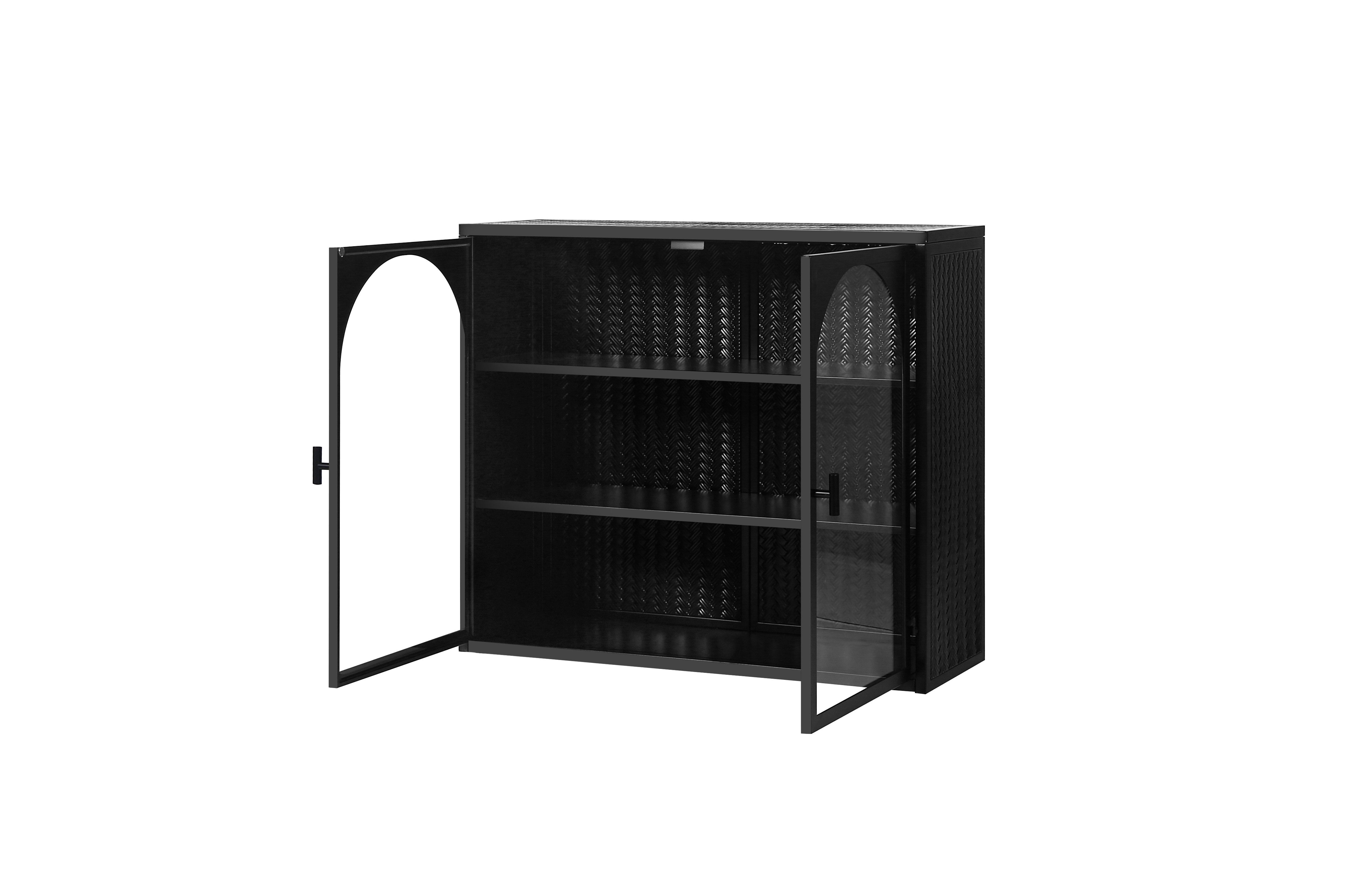 FANNOU Hängeschrank mit dreistufiger Lagerung, 70 x 60 x 23 cm Glastüren Moderner zweitüriger Wandschrank für Eingangsbereich, Küchen