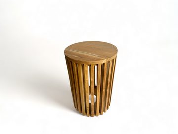 FaHome Beistelltisch Handgefertigt Teakholz Blumenhocker (Holzleisten an den Seiten - Rund), - Massivholz Natur in Modernem Design -