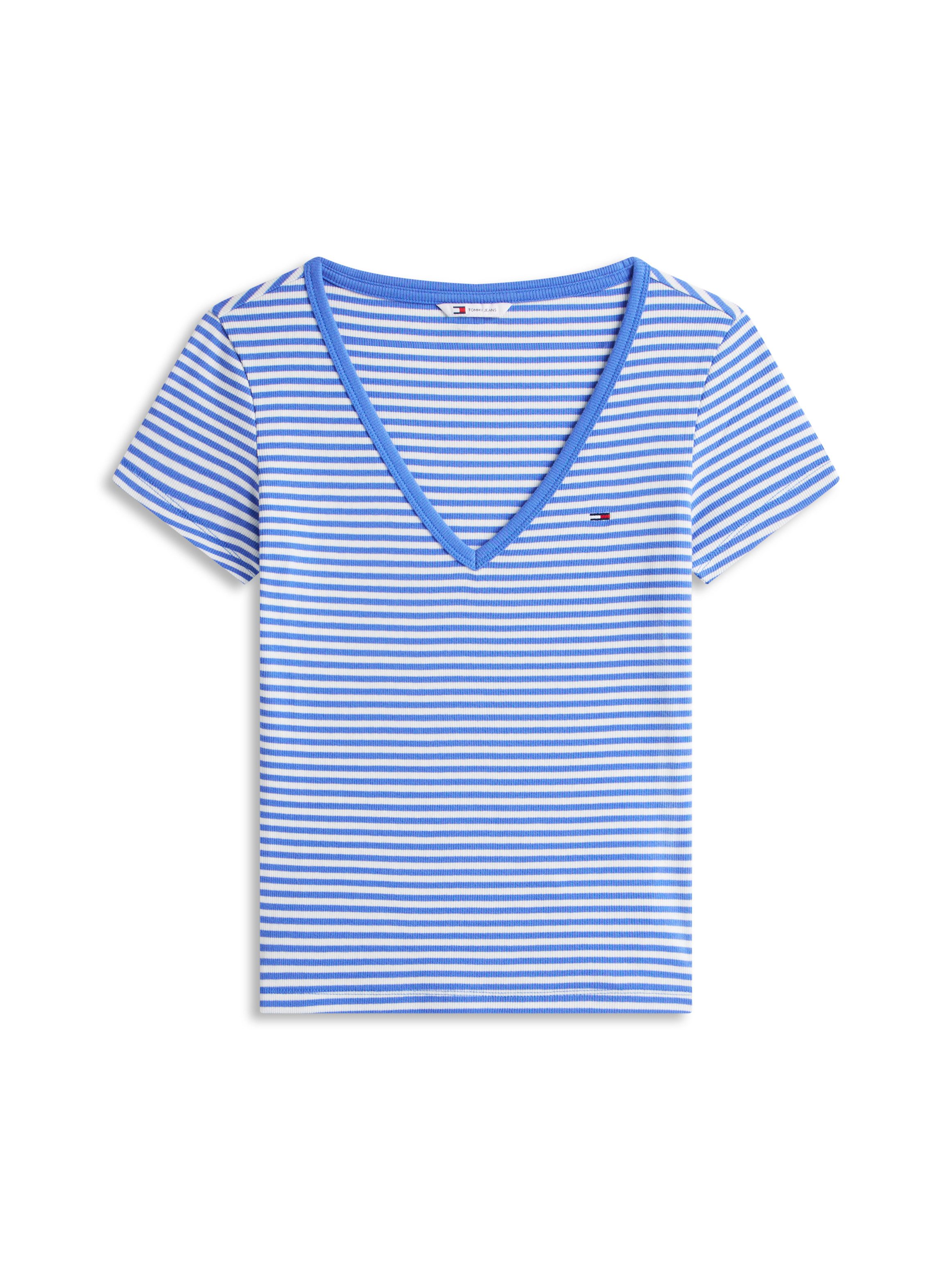 Tommy Jeans Kurzarmshirt TJW SLIM ESSENTIAL RIB V SHORT SLEEVE mit gerippter Struktur, V-Ausschnitt, Slim Fit – Bild 4 von 5