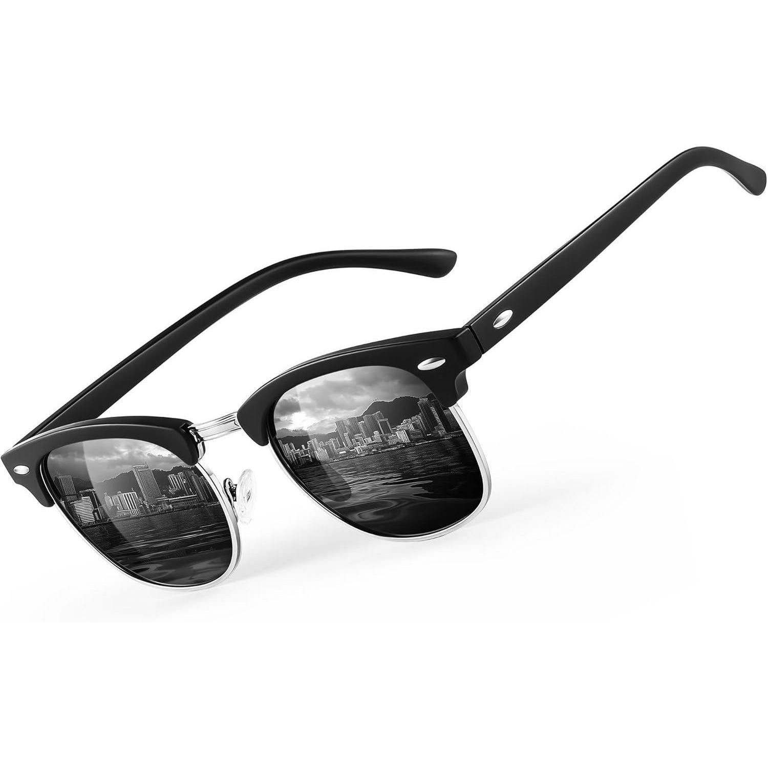 Retrosonnenbrille Sonnenbrille Polarisierte Halbrahmen UV400 1-sand Schwarz-silber