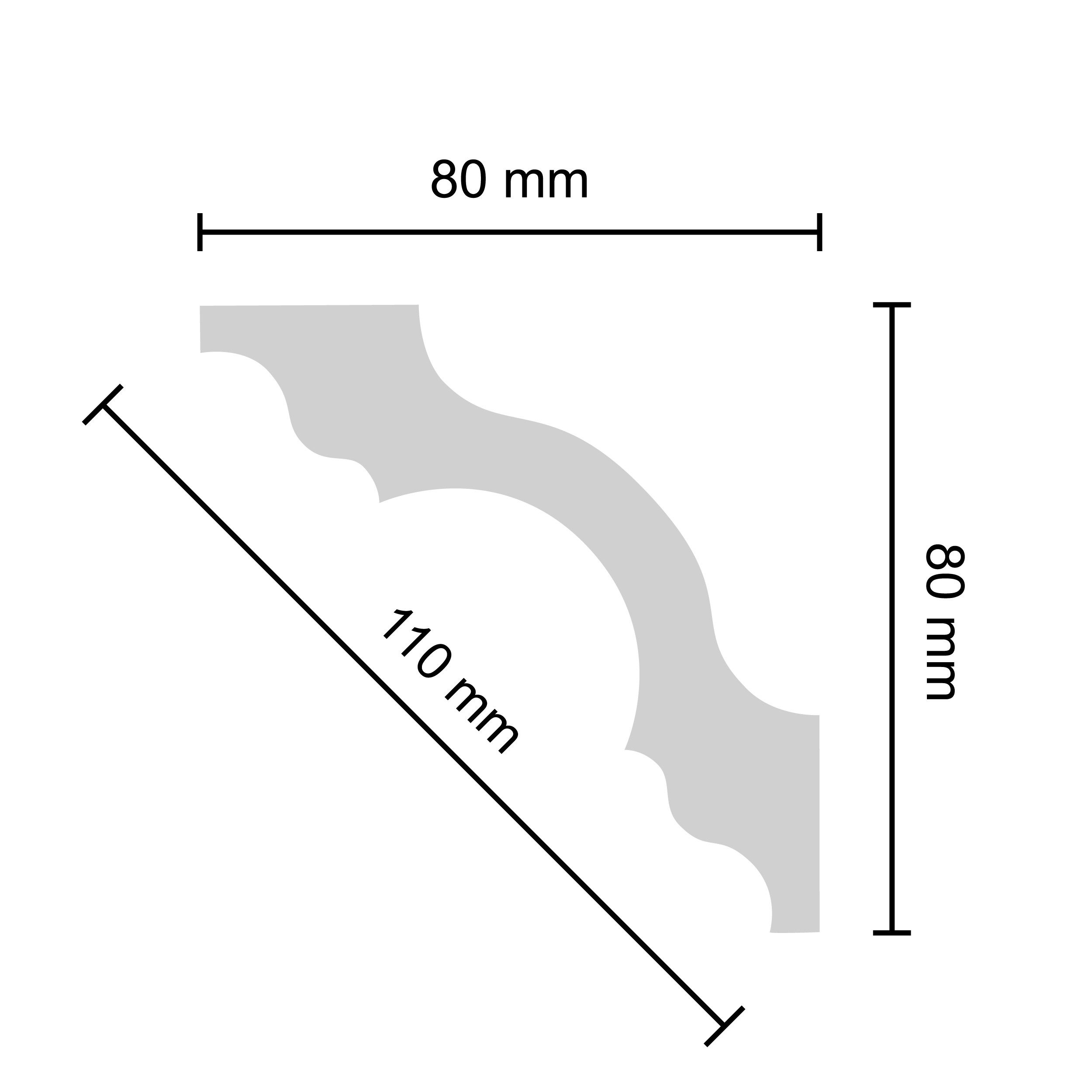 Decosa Zierleiste Decosa Zierprofil A80 (Stefanie), 80 x 80 mm, 2 m - 01 Stück, Kleben, Polystyrol (Styropor)