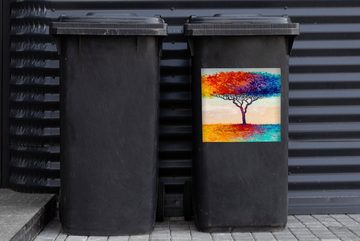 MuchoWow Wandsticker Gemälde - Ölfarbe - Baum - Regenbogen (1 St), Mülleimer-aufkleber, Mülltonne, Sticker, Container, Abfalbehälter
