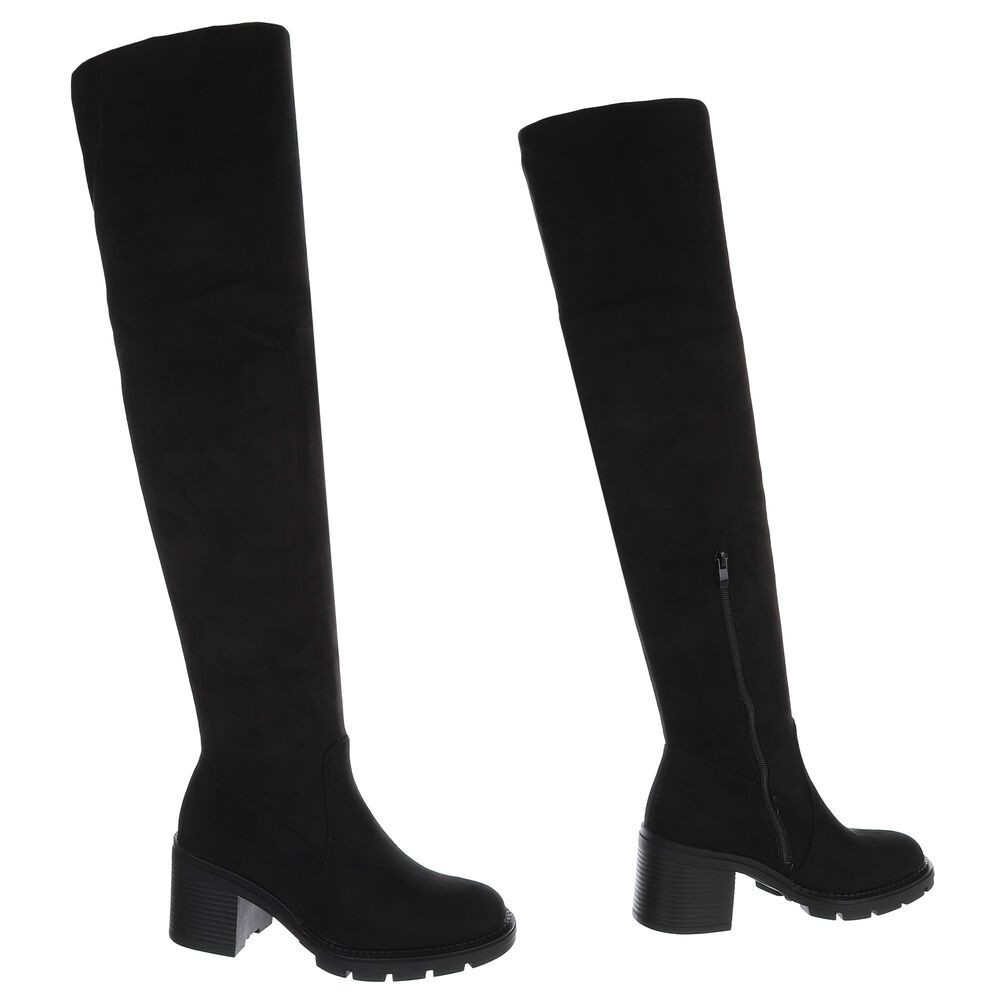 Ital-Design Eleganter Overkneestiefel mit Blockabsatz für Damen Overkneestiefel (90827530) Blockabsatz Stiefel in Schwarz