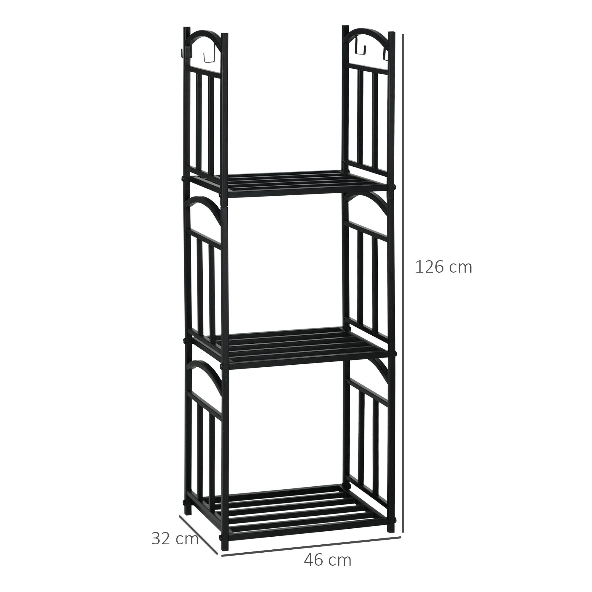 Outsunny Kaminholzregal Brennholzregal, BxTxH:46x32x126 cm, (3 flexible Ebenen, 1-St., obere Haken und Griffe), Metall, Schwarz – Bild 3 von 5