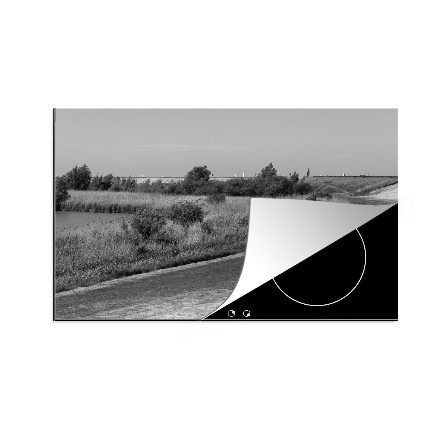 MuchoWow Herdblende-/Abdeckplatte Europa - Natur - Schwarz - Weiß, Vinyl, (1 tlg), 81x52 cm, Induktionskochfeld Schutz für die küche, Ceranfeldabdeckung