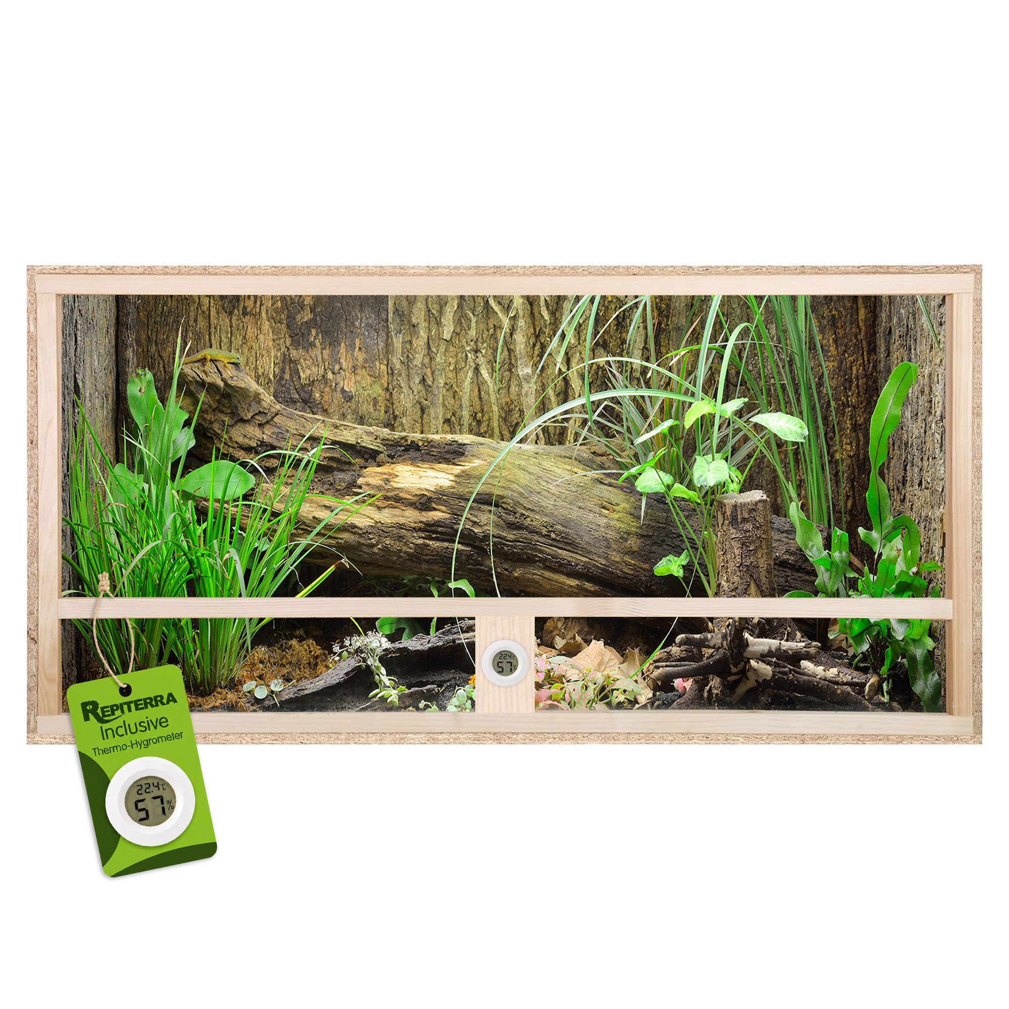 Repiterra Terrarium Holzterrarium mit Glasfront 120x50x50 cm mit Frontbelüftung hochwertig, inklusive Thermo-Hygrometer - sehr gute Wärmeisolierung