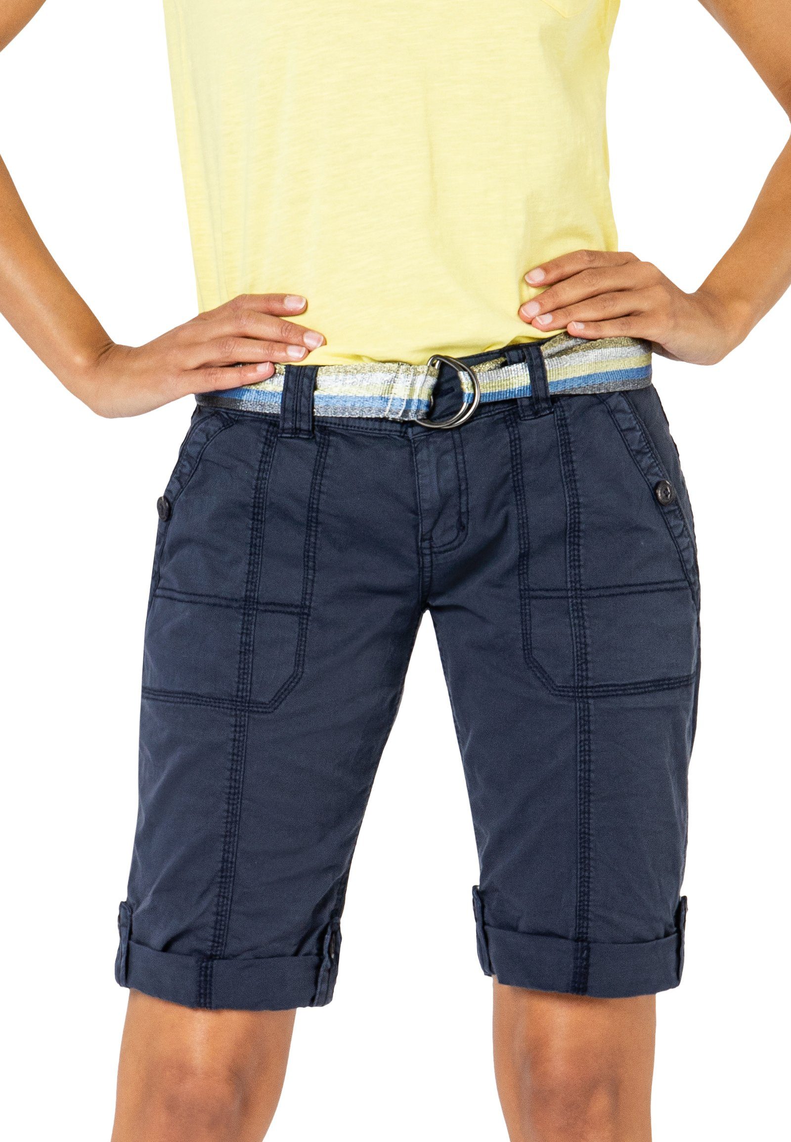 Made dark-blue Gürtel Bermuda Bermudas glänzendem mit Fresh